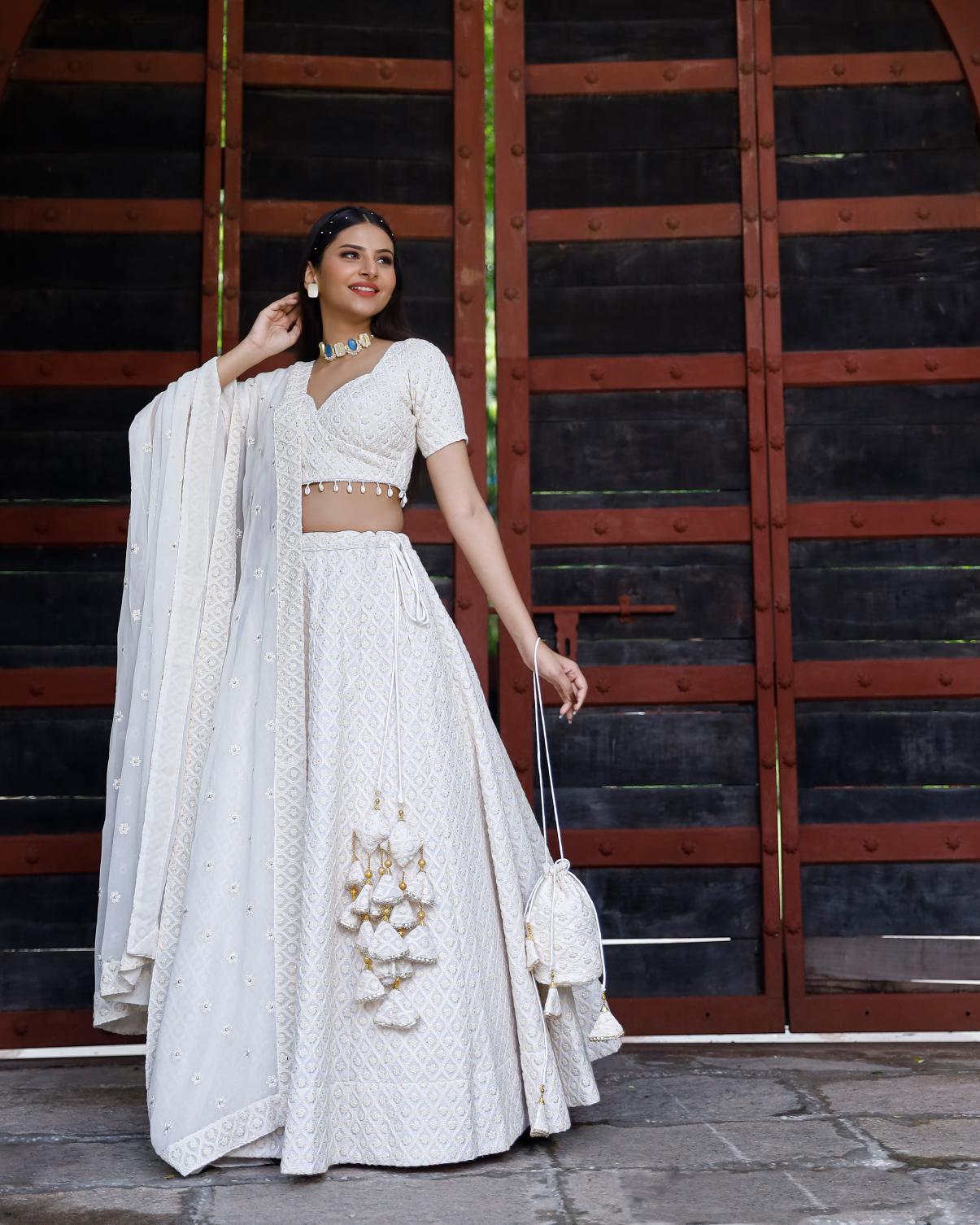 Anaya white Embroidered Lehenga Set