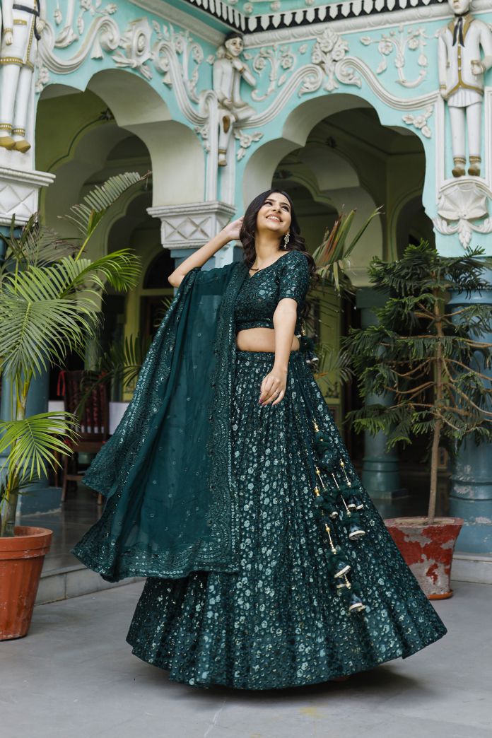 Bottlle Green Lehenga Set