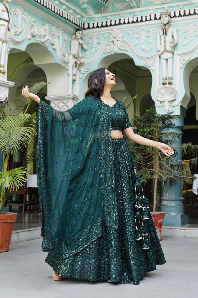 Bottlle Green Lehenga Set