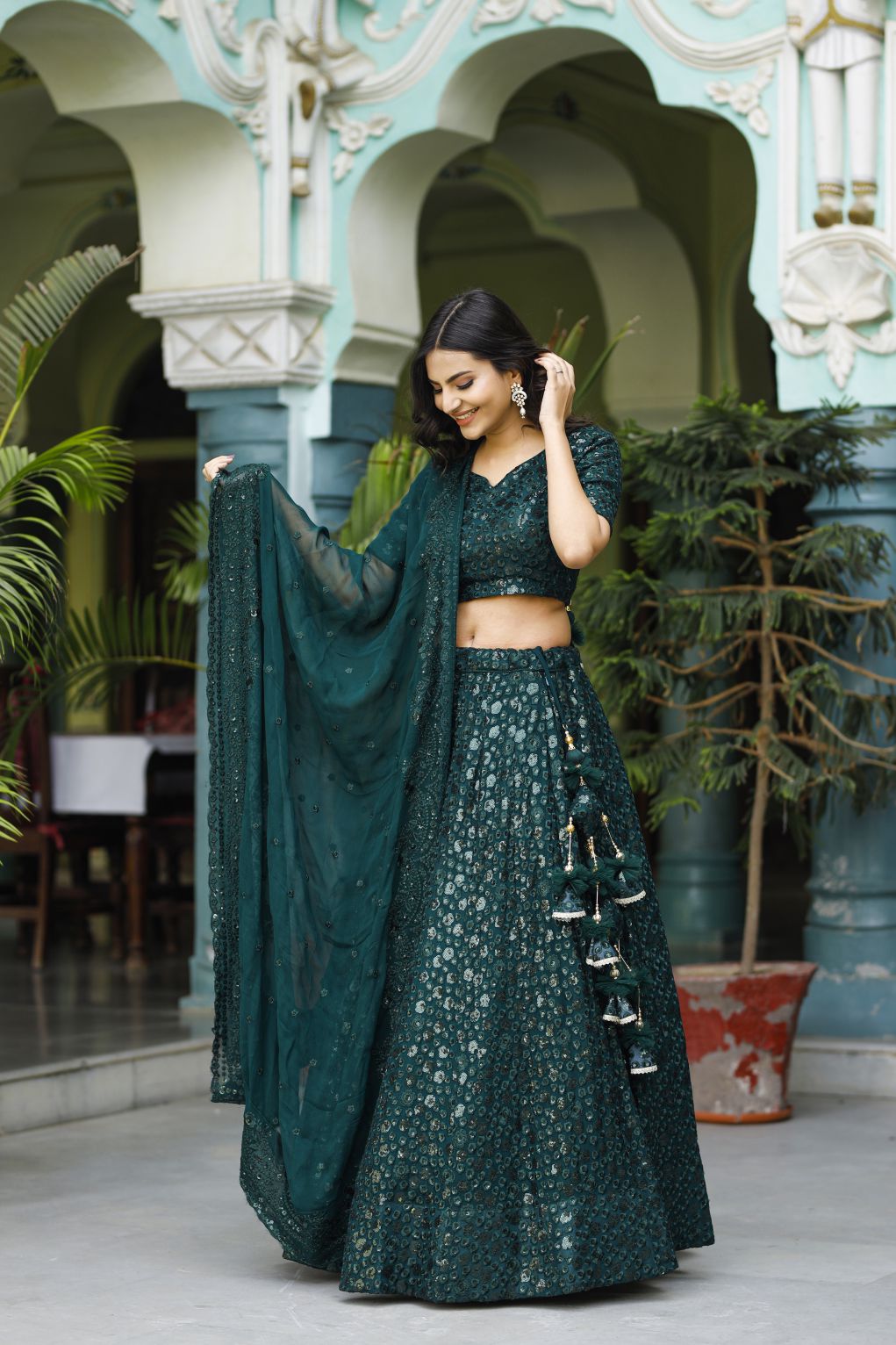 Bottlle Green Lehenga Set