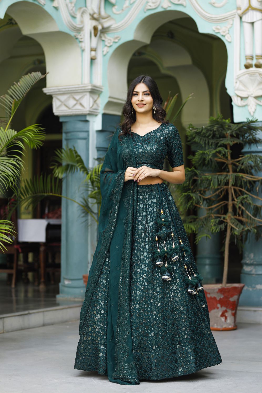 Bottlle Green Lehenga Set