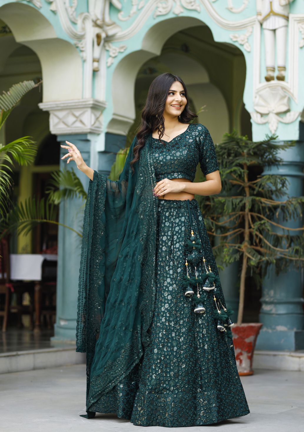 Bottlle Green Lehenga Set