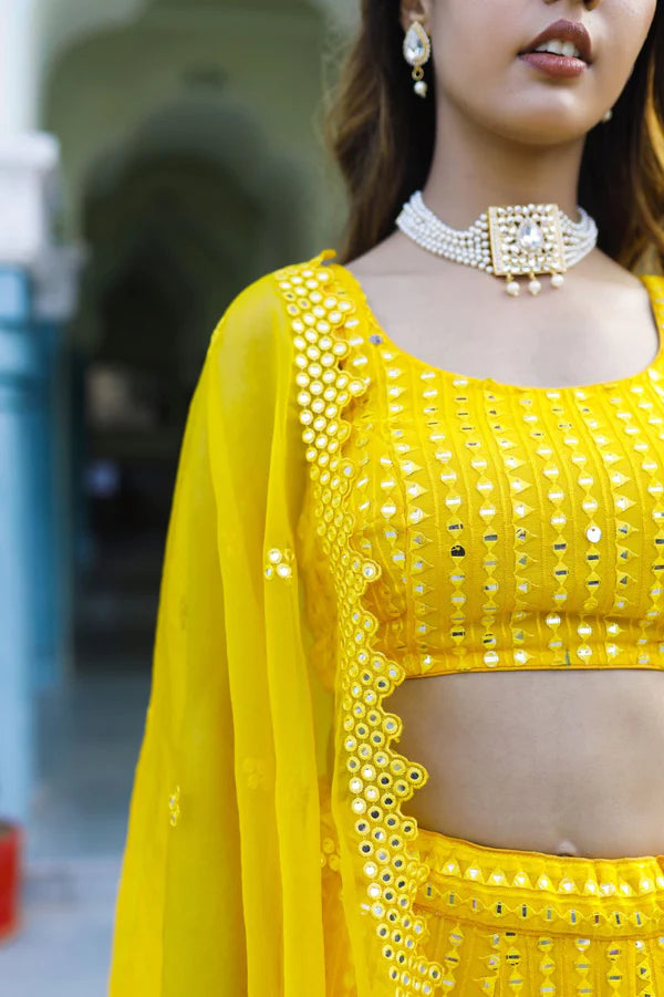 Lemon yellow mirror lahanga Set