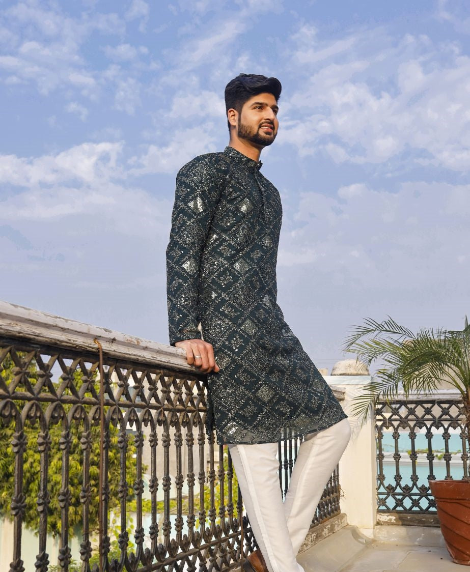 Dark Green Mens single piece kurta