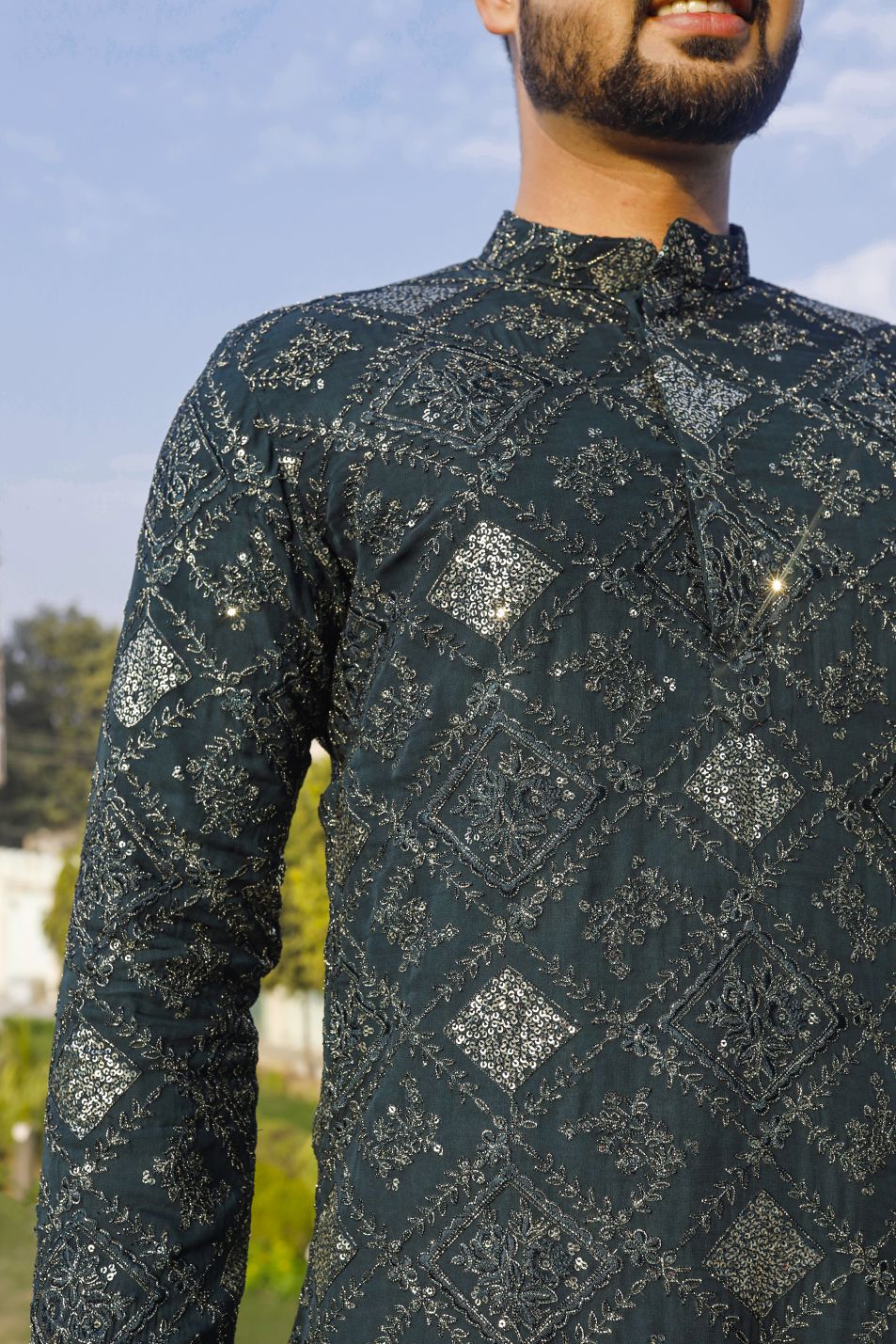 Dark Green Mens single piece kurta