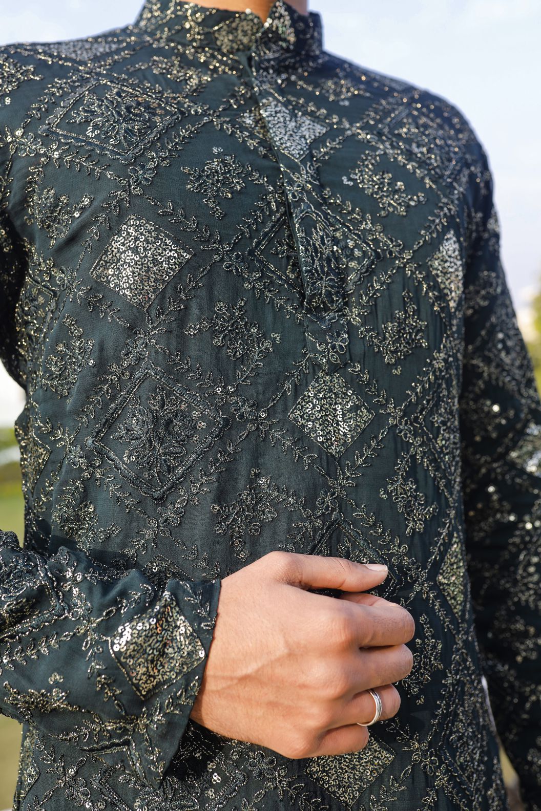 Dark Green Mens single piece kurta