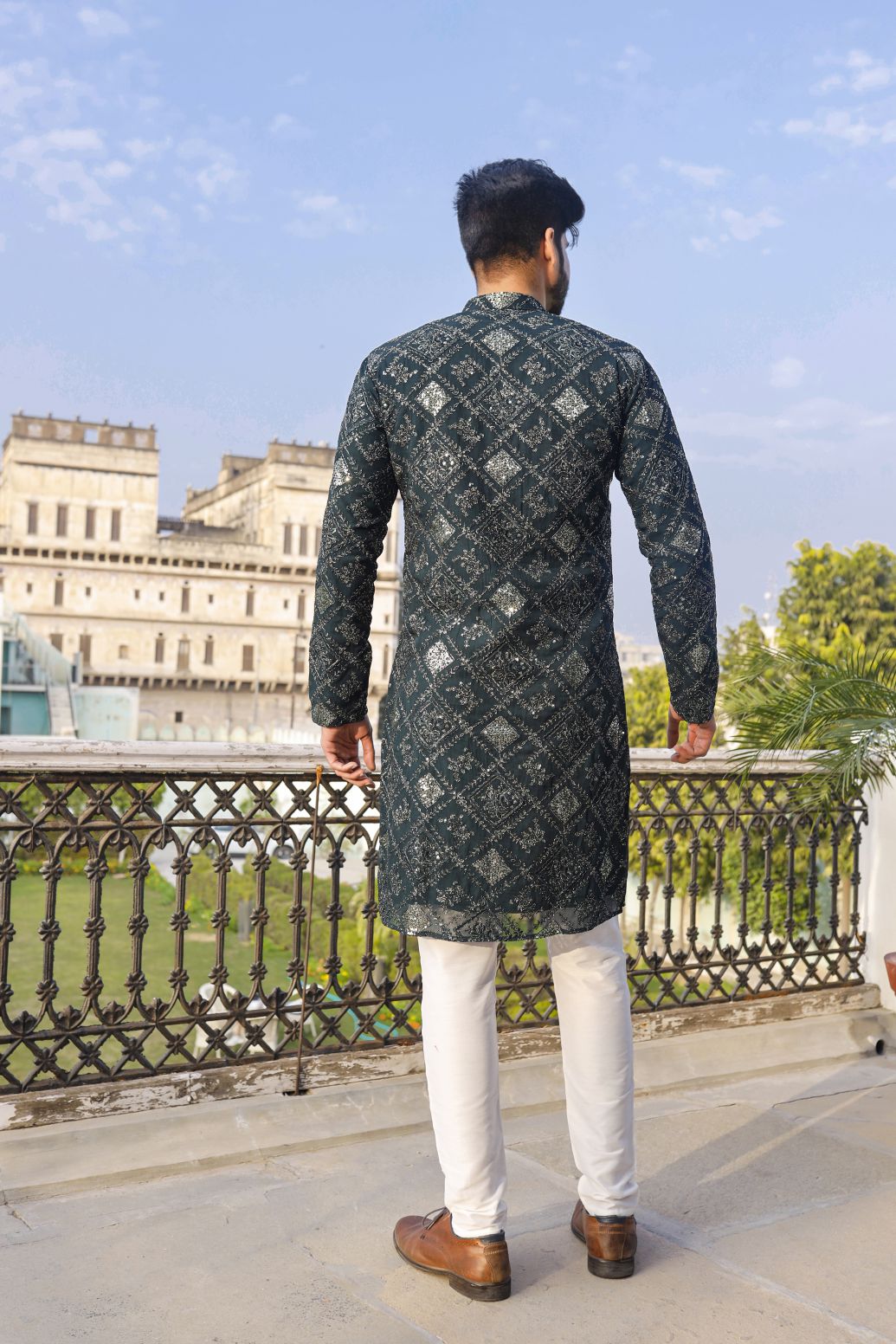 Dark Green Mens single piece kurta