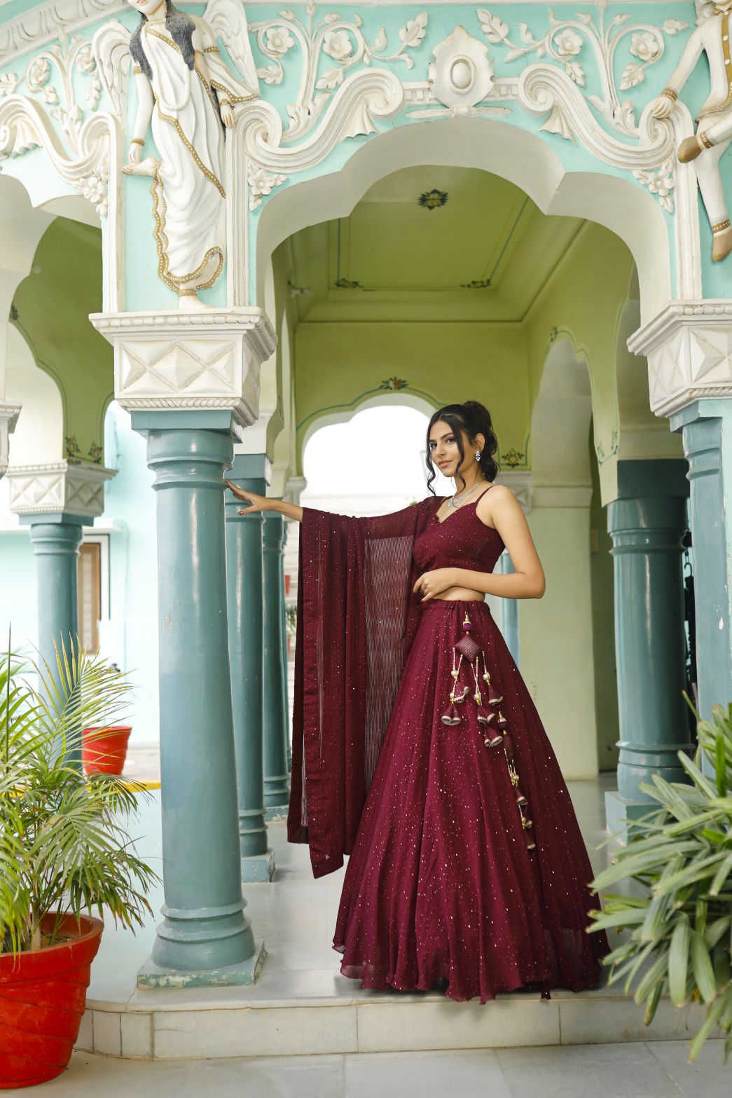 Katha Maroon Lehenga Set