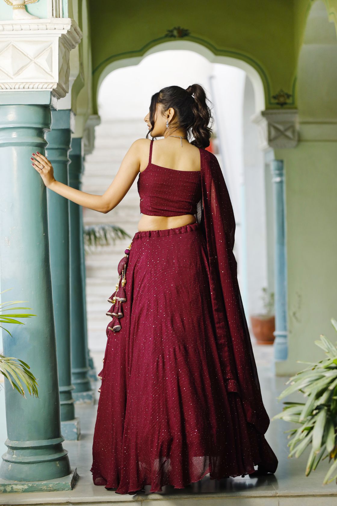 Katha Maroon Lehenga Set