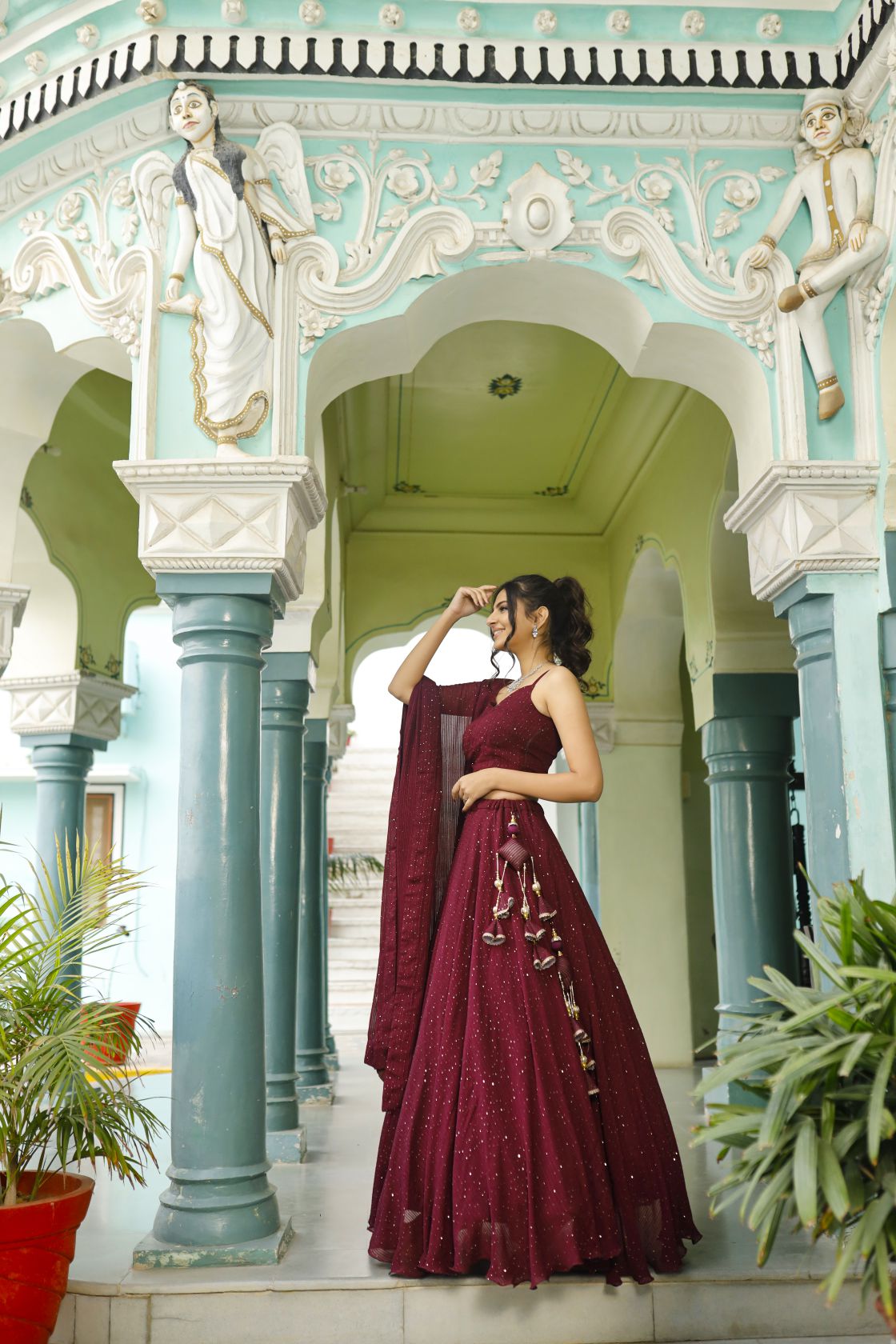 Katha Maroon Lehenga Set