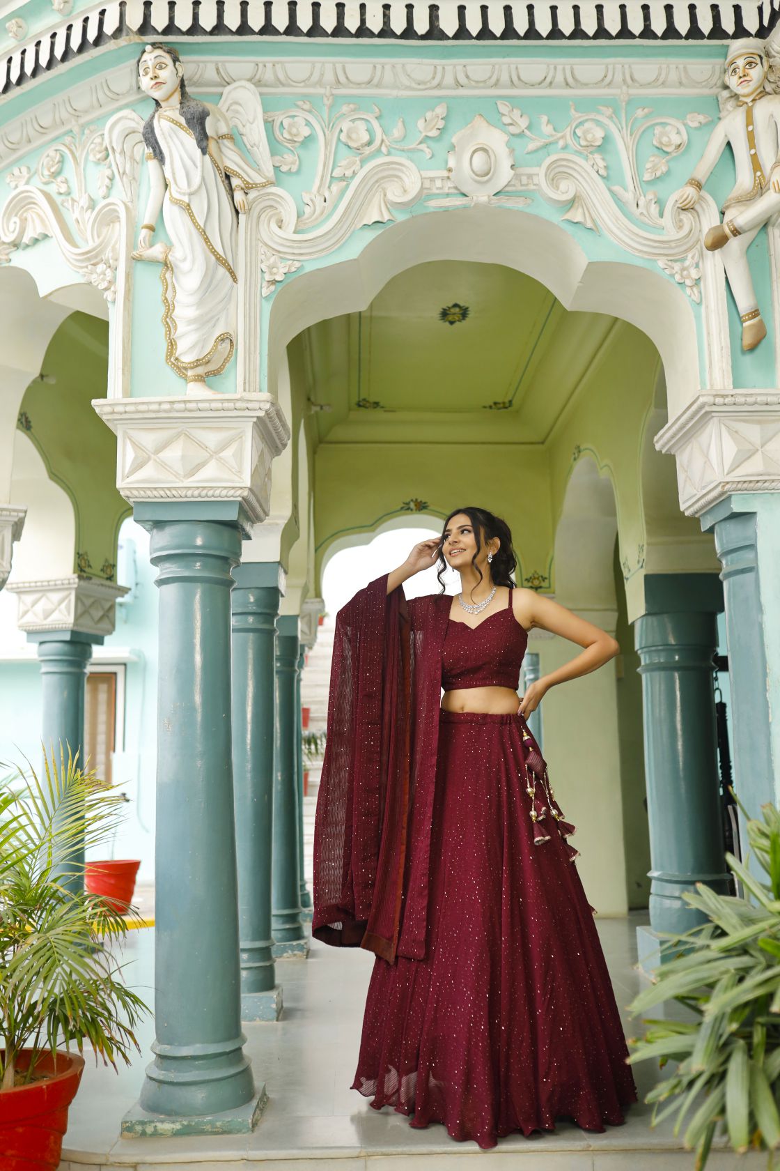 Katha Maroon Lehenga Set