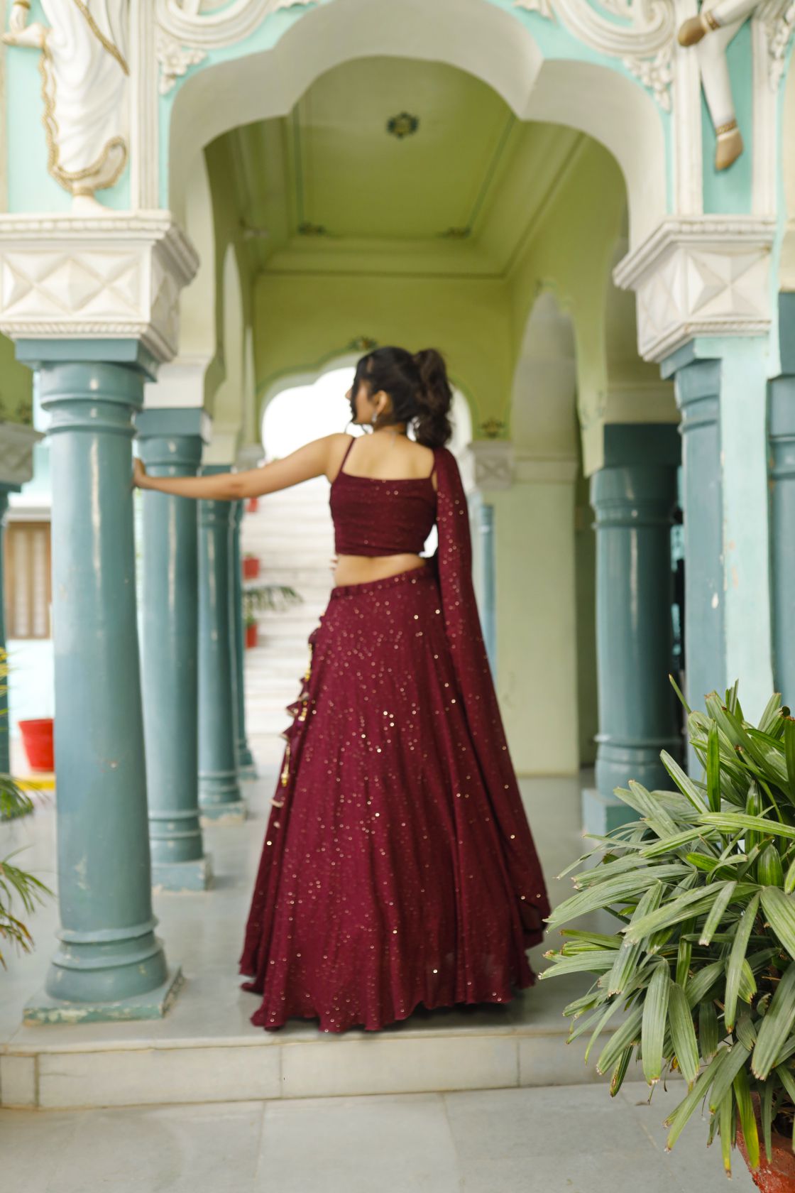 Katha Maroon Lehenga Set