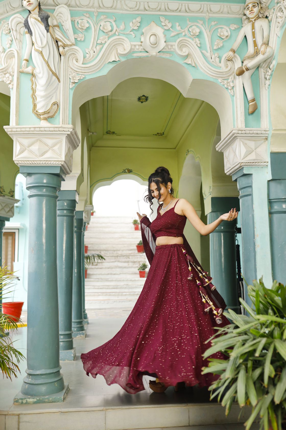 Katha Maroon Lehenga Set