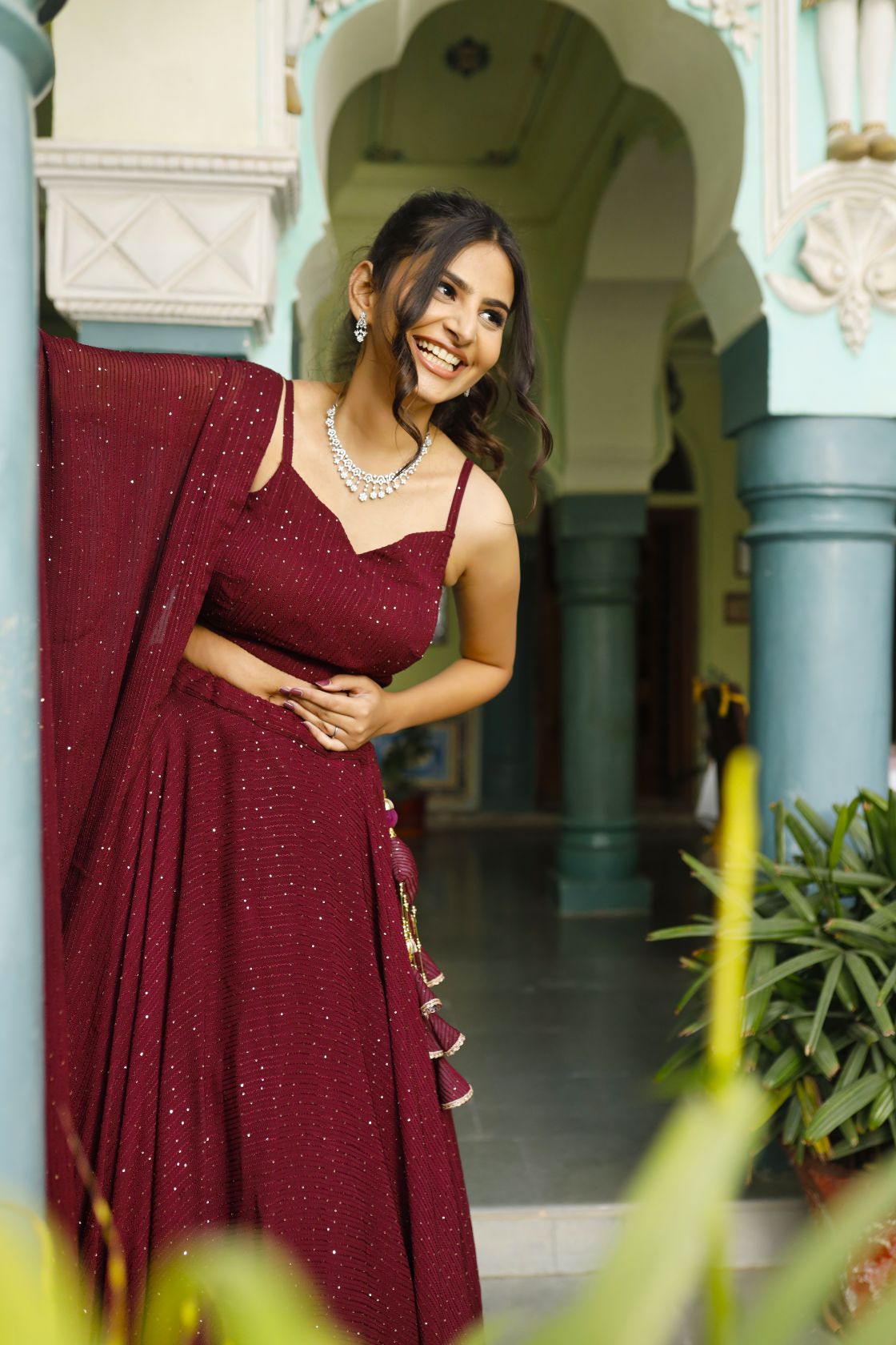 Katha Maroon Lehenga Set