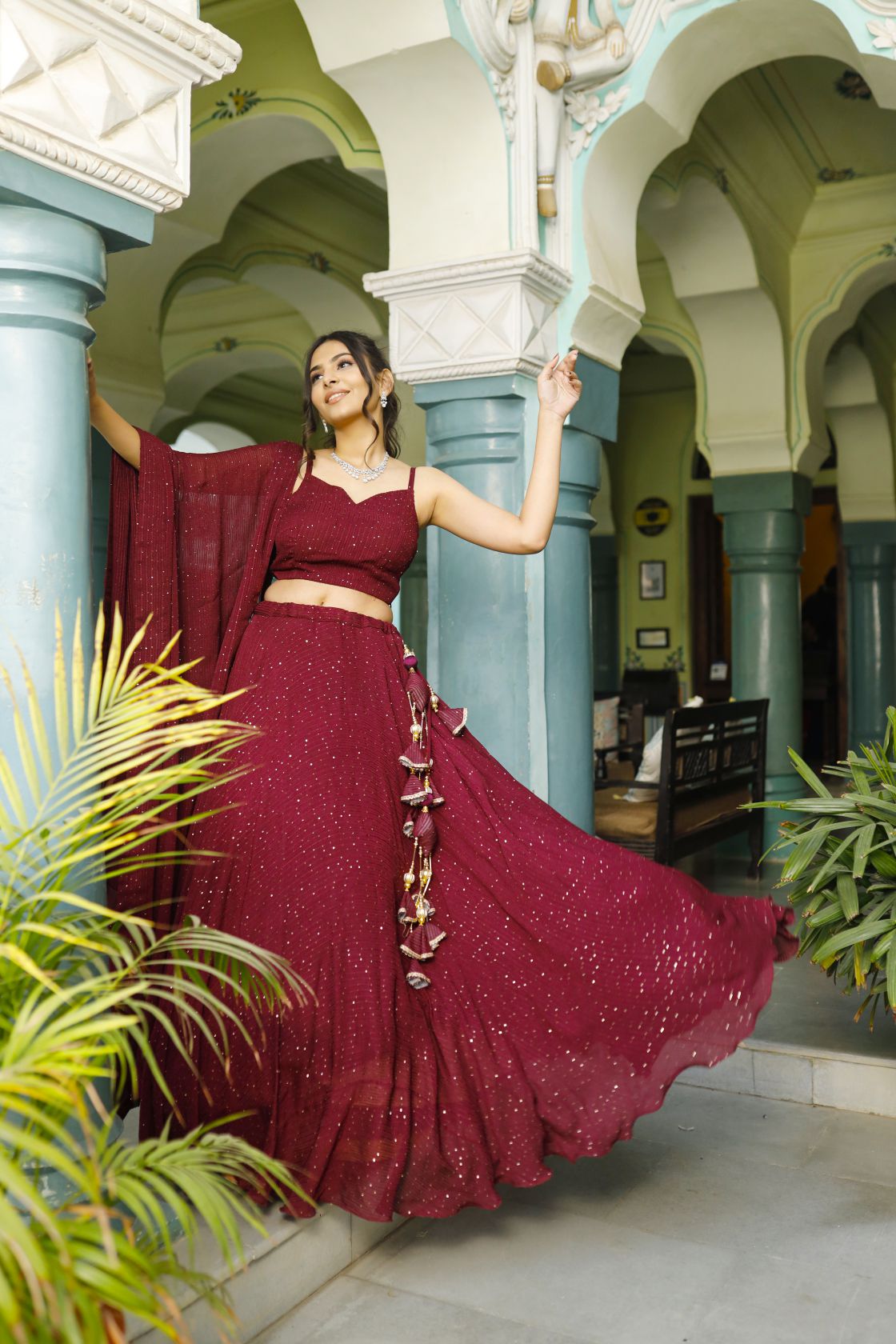 Katha Maroon Lehenga Set