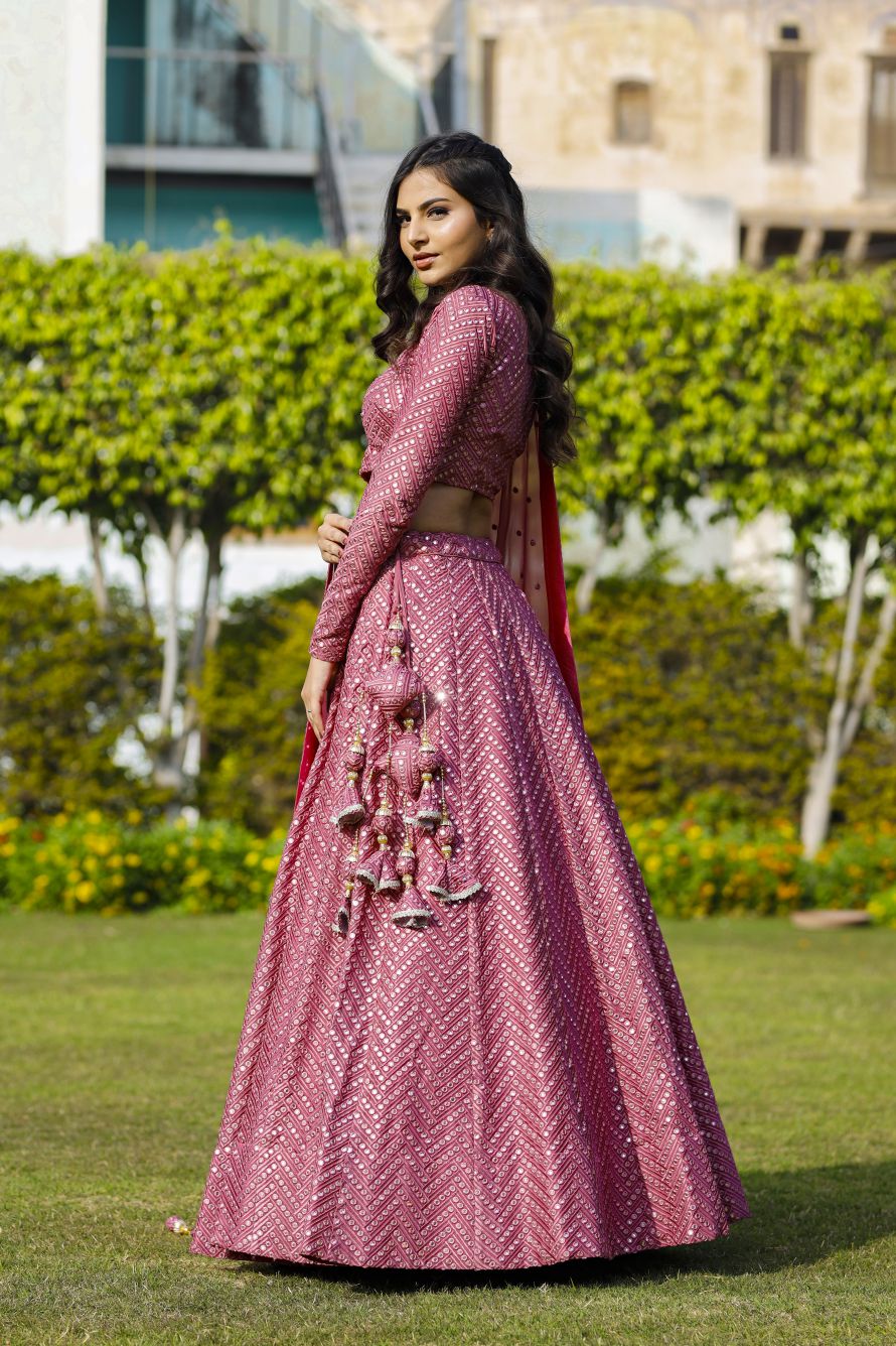 Aniz Matellic Pink Lehenga Set