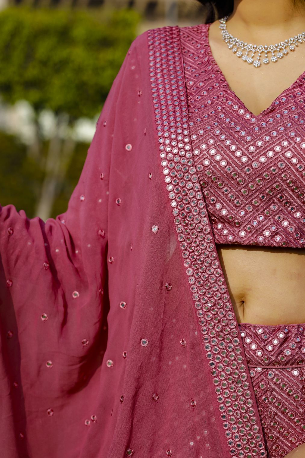 Aniz Matellic Pink Lehenga Set