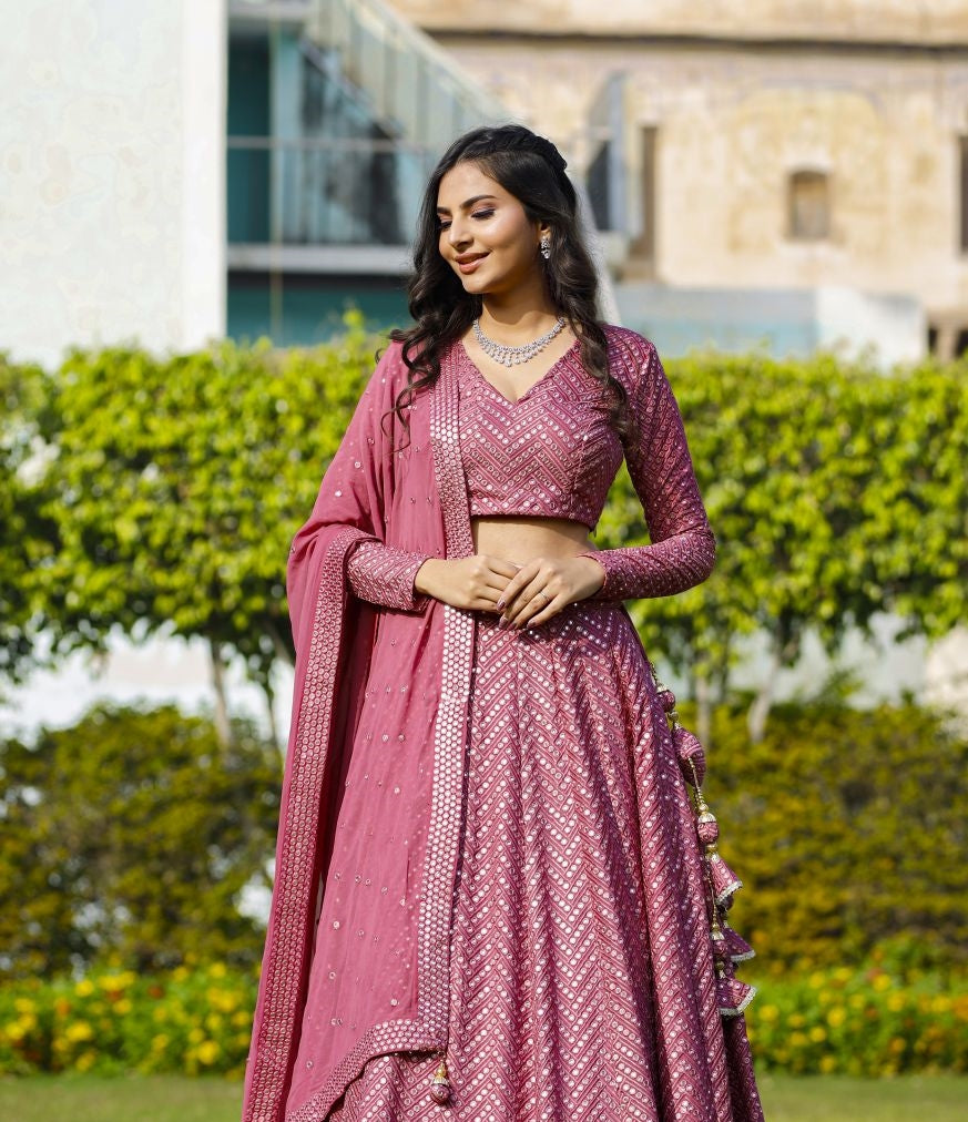 Aniz Matellic Pink Lehenga Set