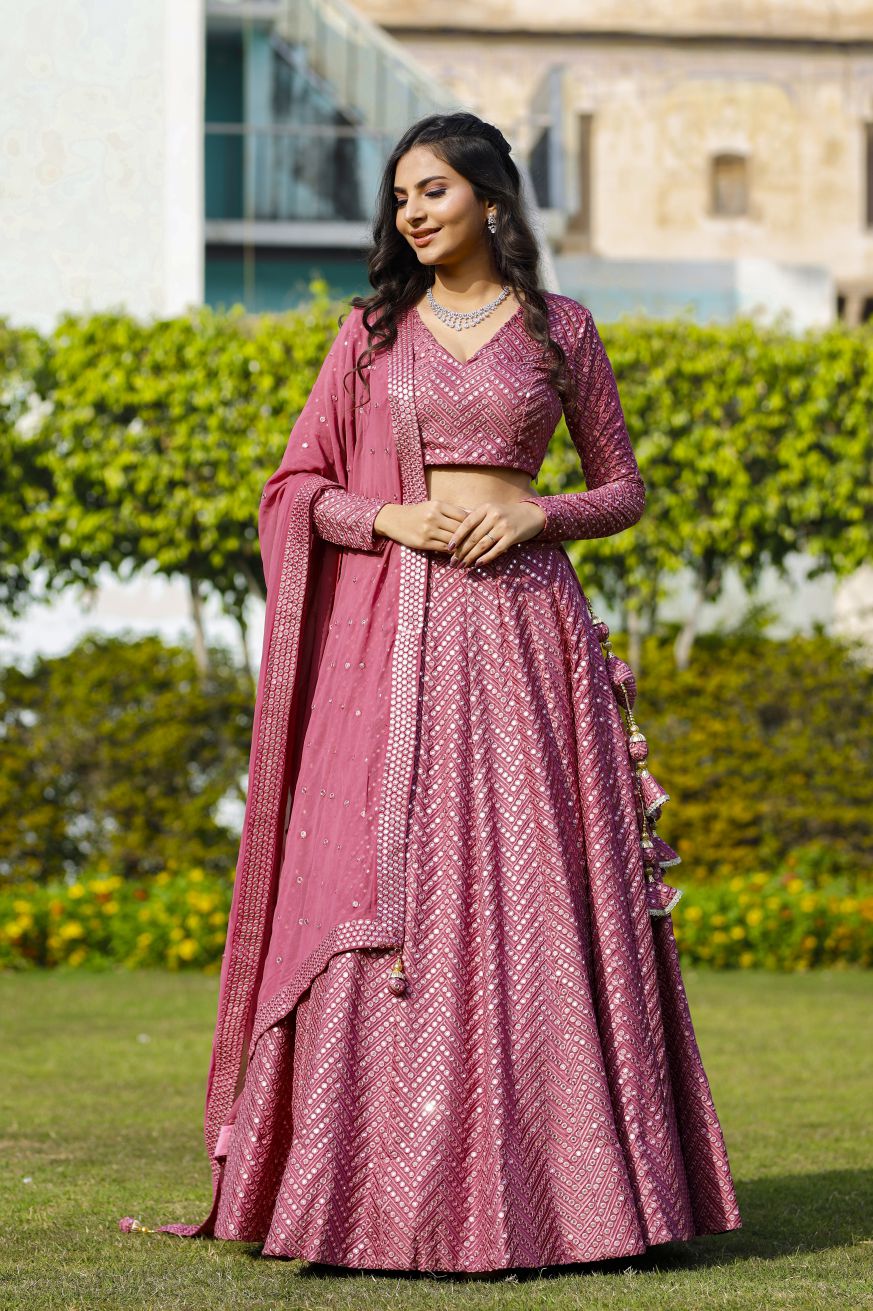 Aniz Matellic Pink Lehenga Set