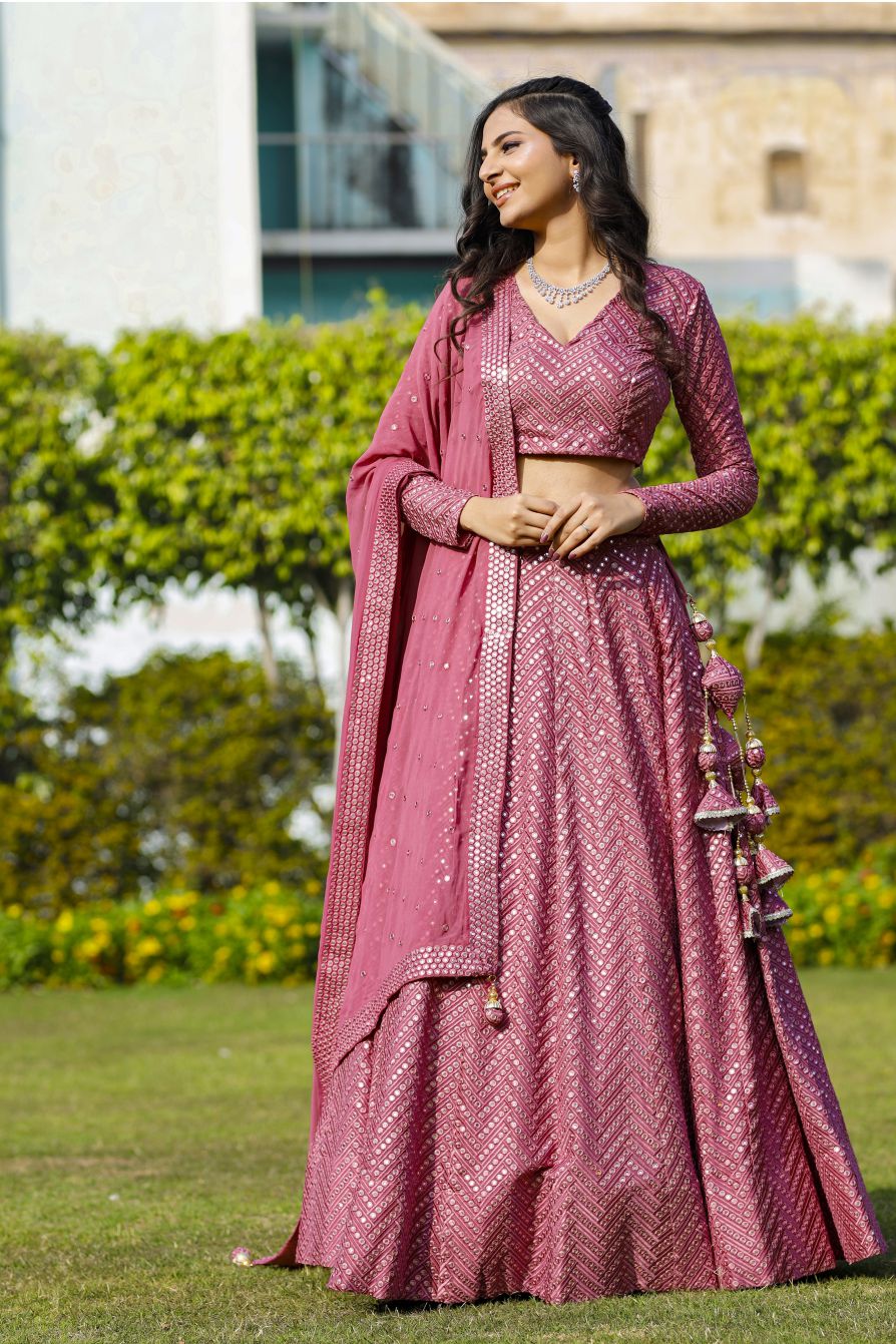 Aniz Matellic Pink Lehenga Set