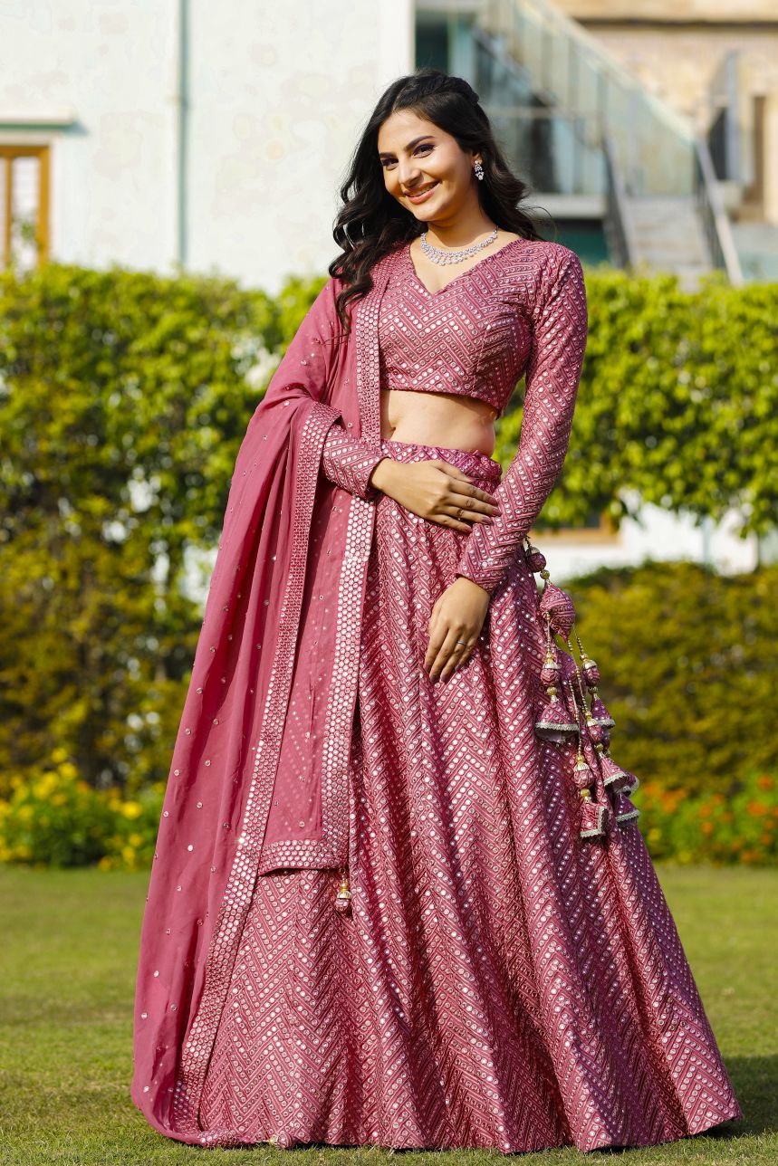 Aniz Matellic Pink Lehenga Set