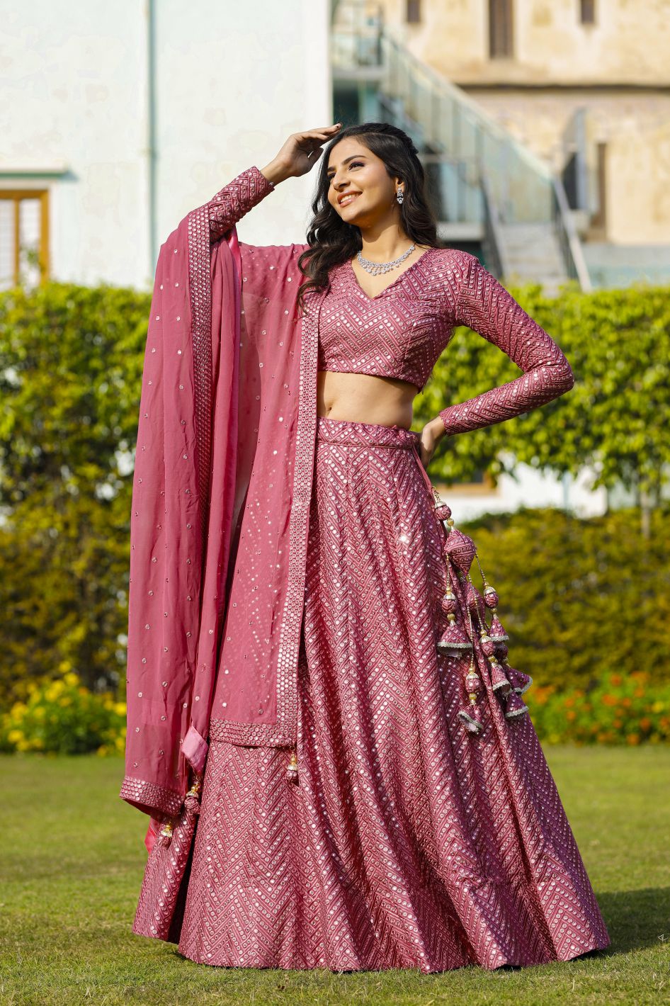 Aniz Matellic Pink Lehenga Set