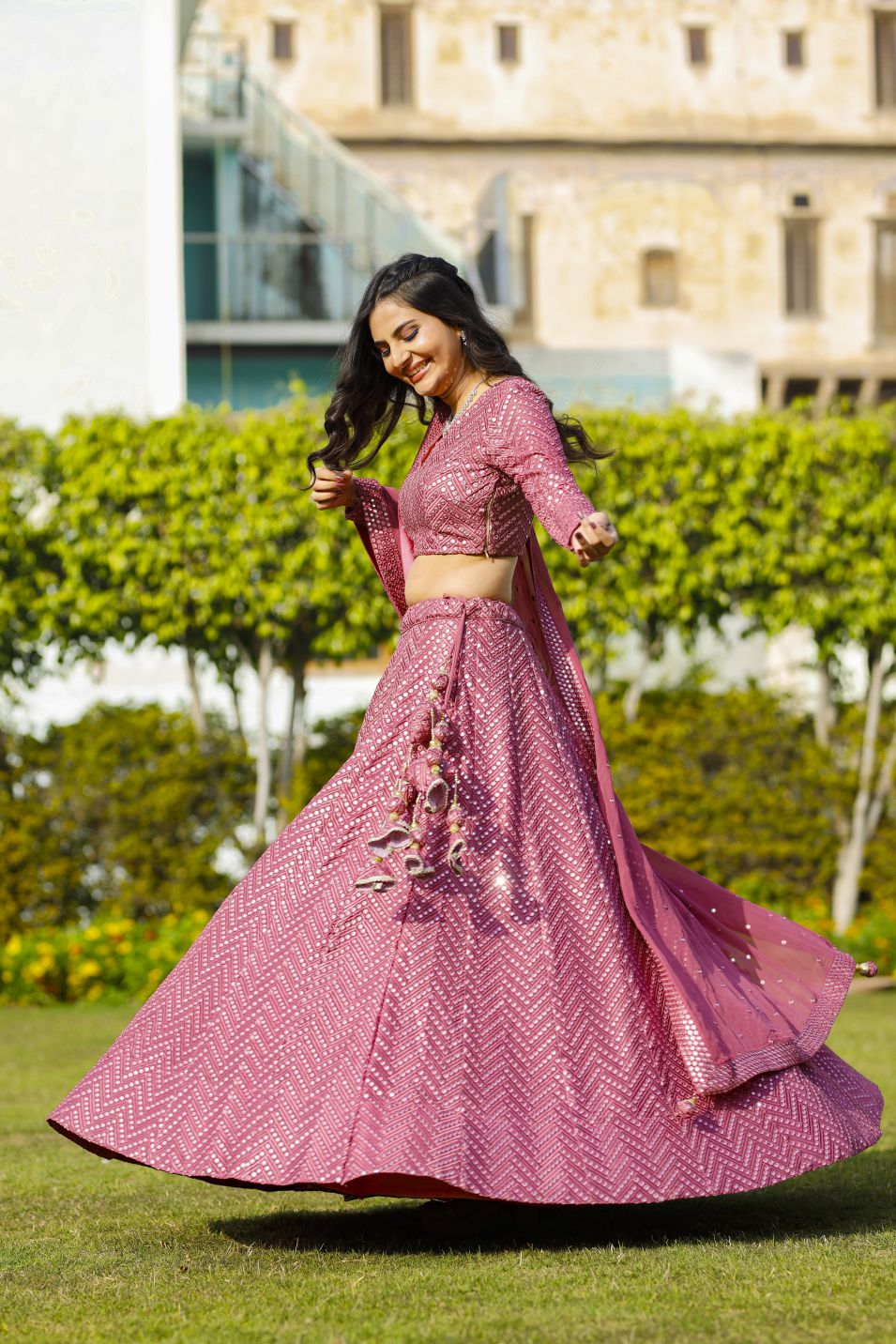 Aniz Matellic Pink Lehenga Set