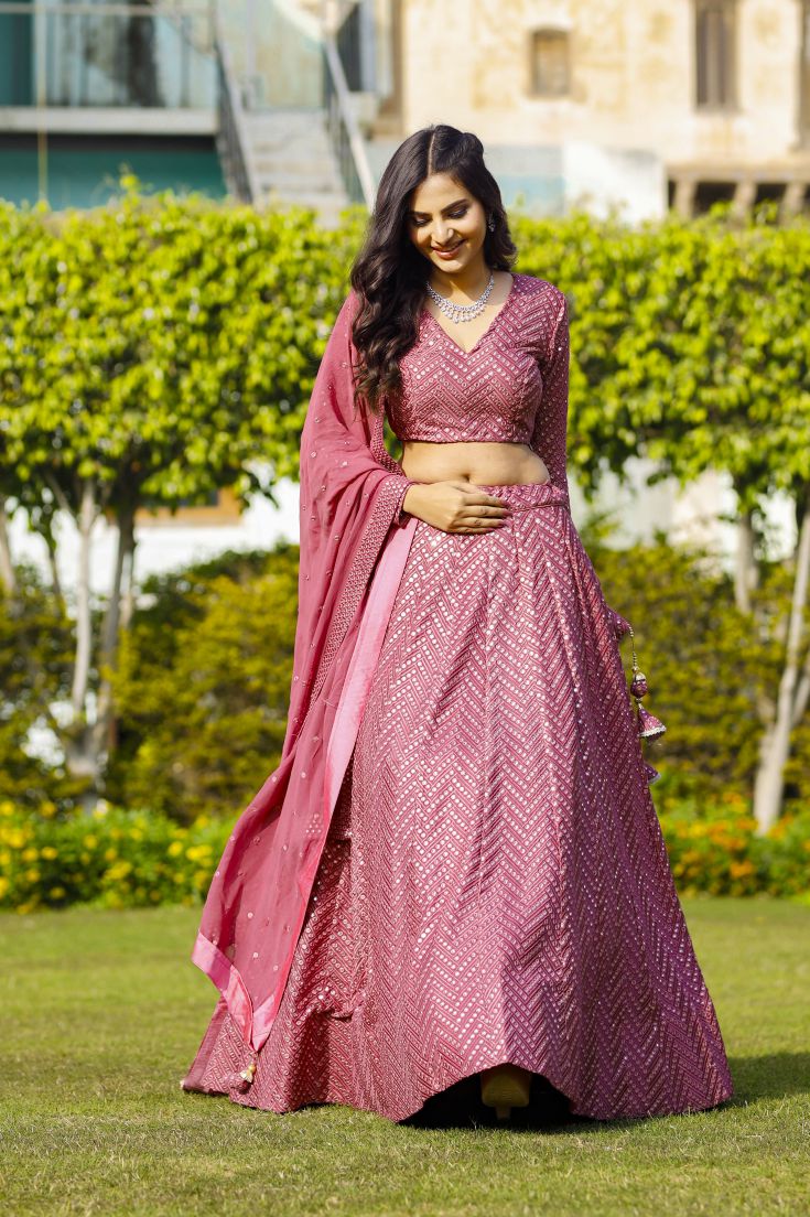 Aniz Matellic Pink Lehenga Set
