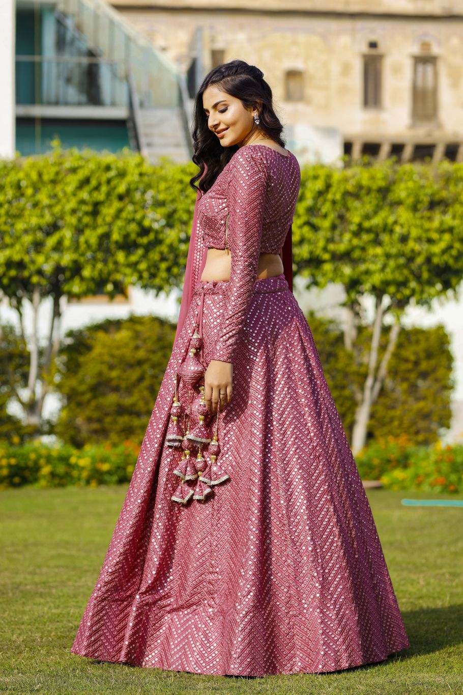 Aniz Matellic Pink Lehenga Set