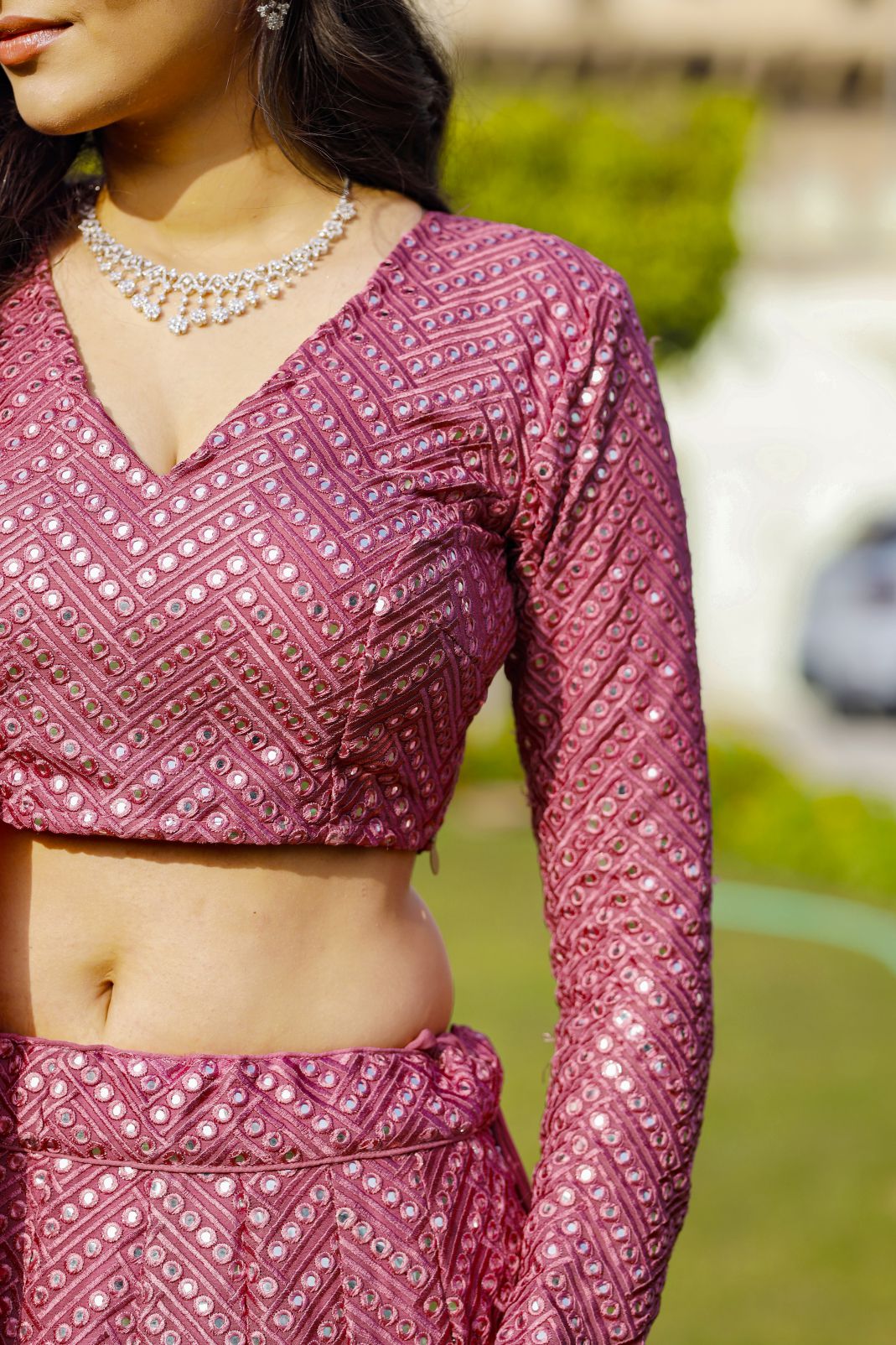 Aniz Matellic Pink Lehenga Set