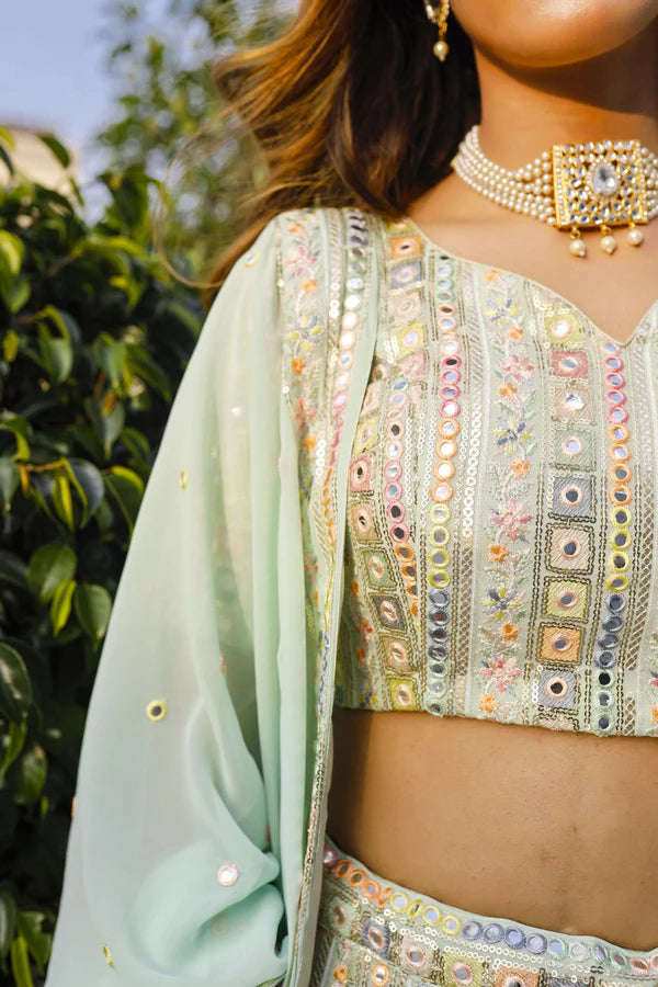 light pista green Multi mirror lahanga Set