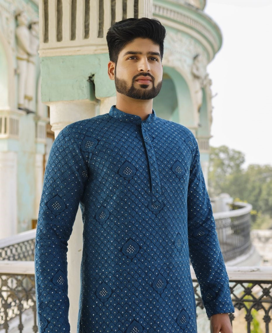 Peacock Blue Mens Kurta set