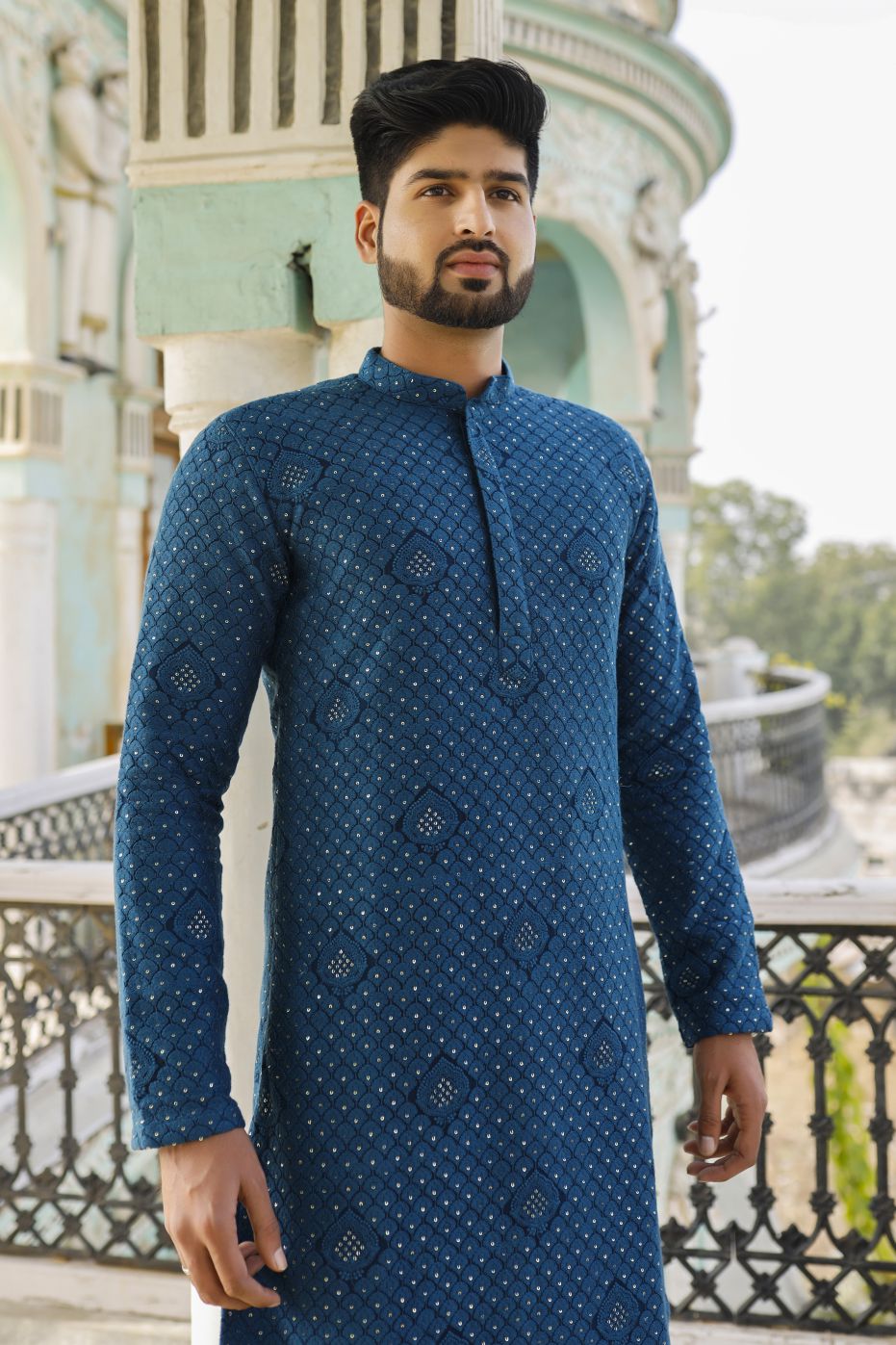 Peacock Blue Mens Kurta set
