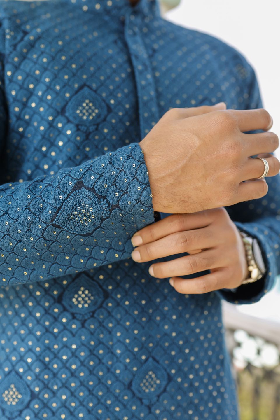 Peacock Blue Mens Kurta set