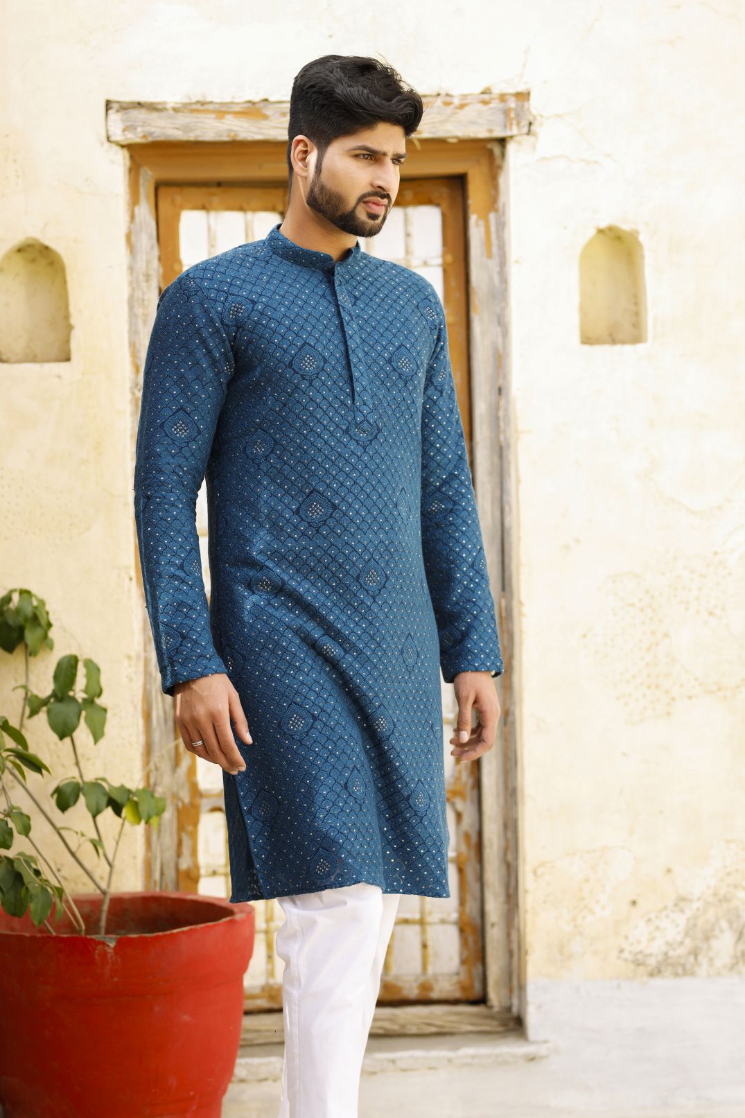 Peacock Blue Mens Kurta set
