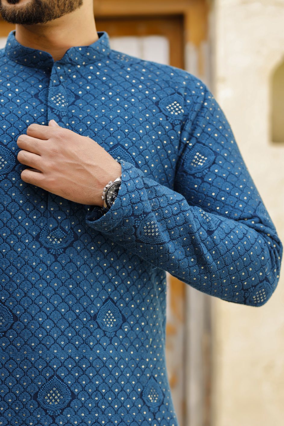 Peacock Blue Mens Kurta set