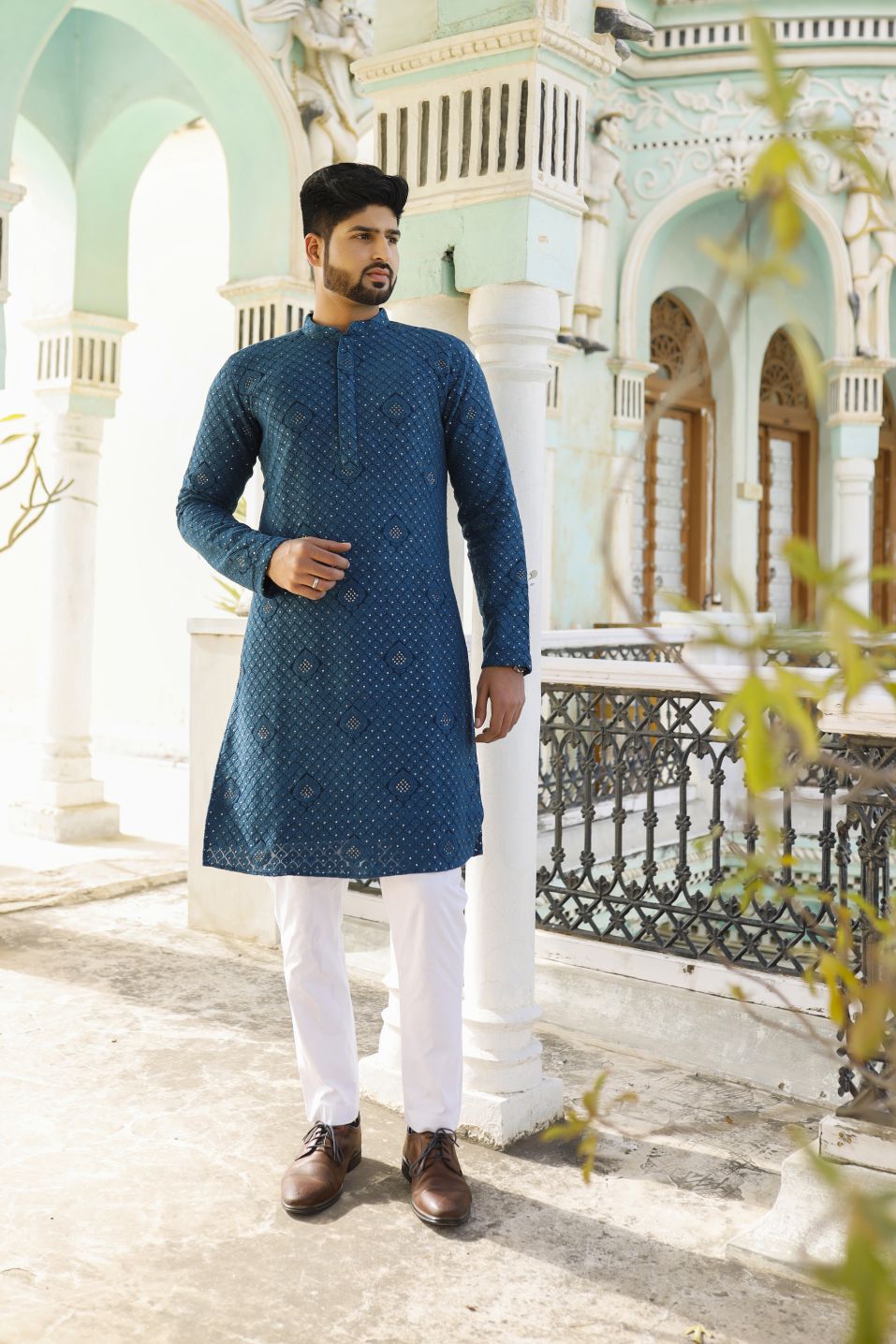 Peacock Blue Mens Kurta set