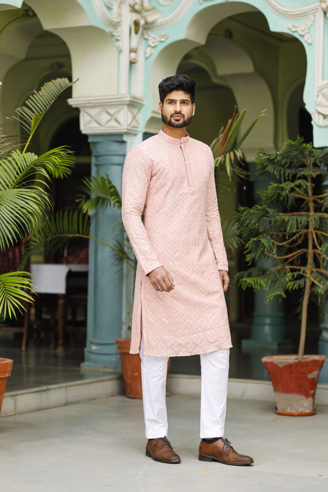 Sober Powder Peach Mens Kurta
