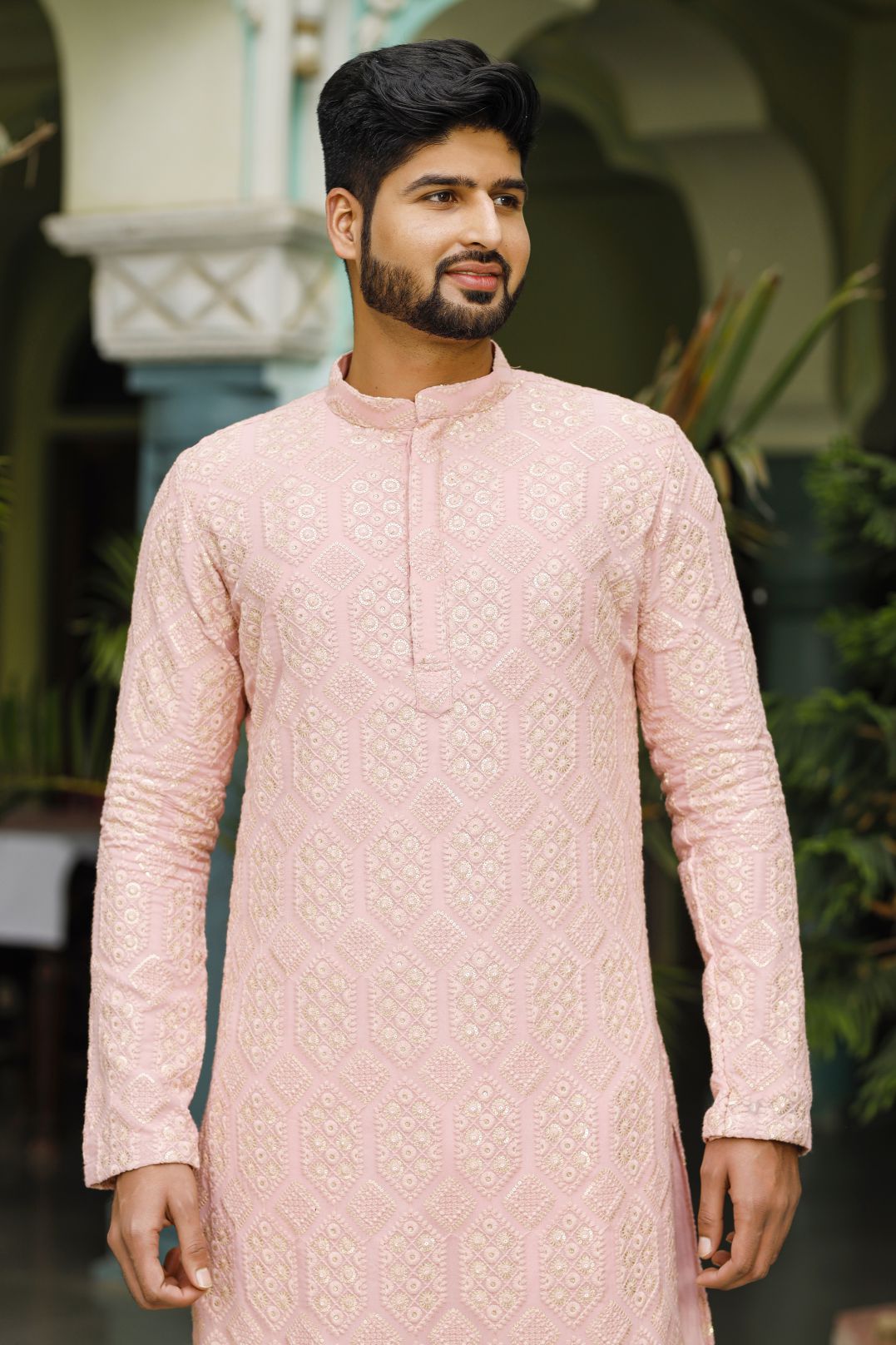 Sober Powder Peach Mens Kurta