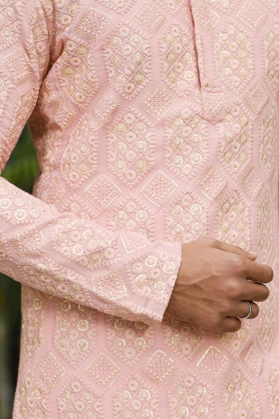 Sober Powder Peach Mens Kurta