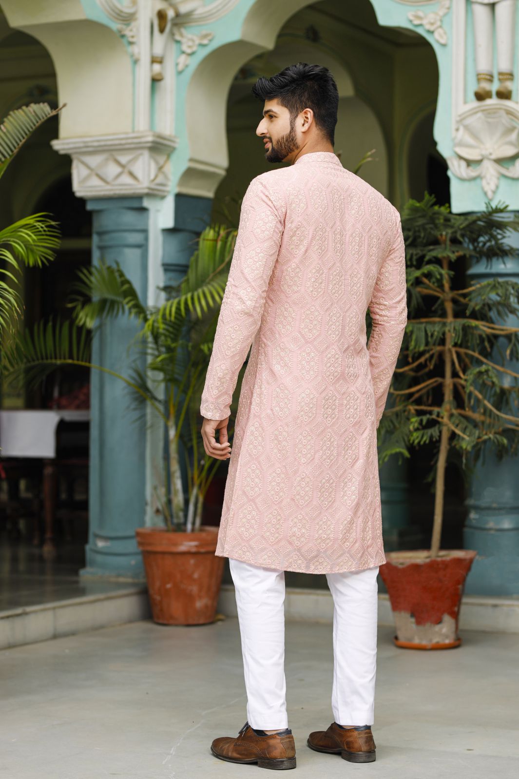 Sober Powder Peach Mens Kurta