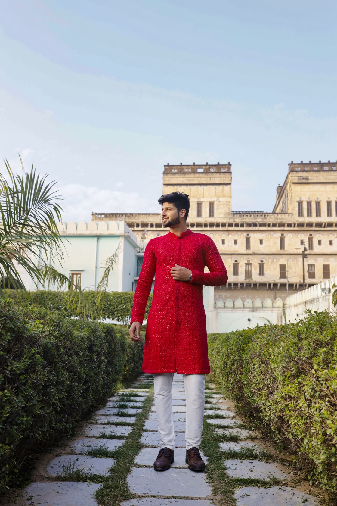 Jodhpuri style velvet Pink Men's Kurta