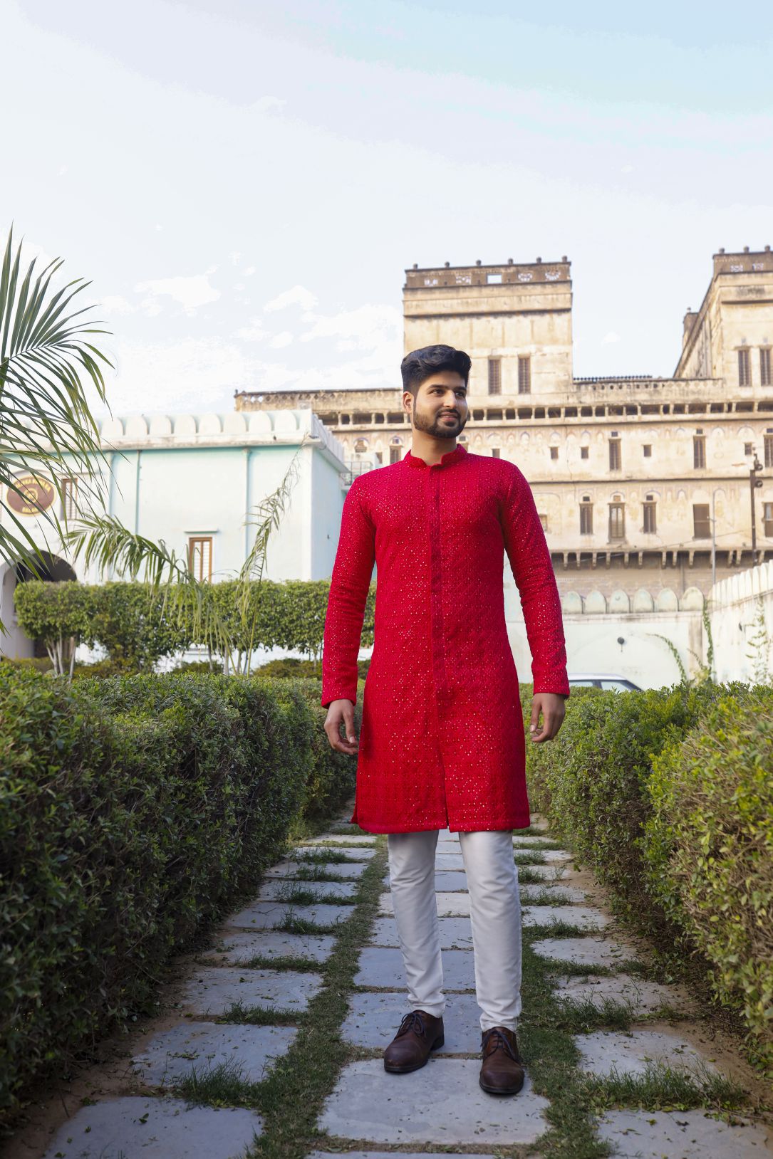 Jodhpuri style velvet Pink Men's Kurta