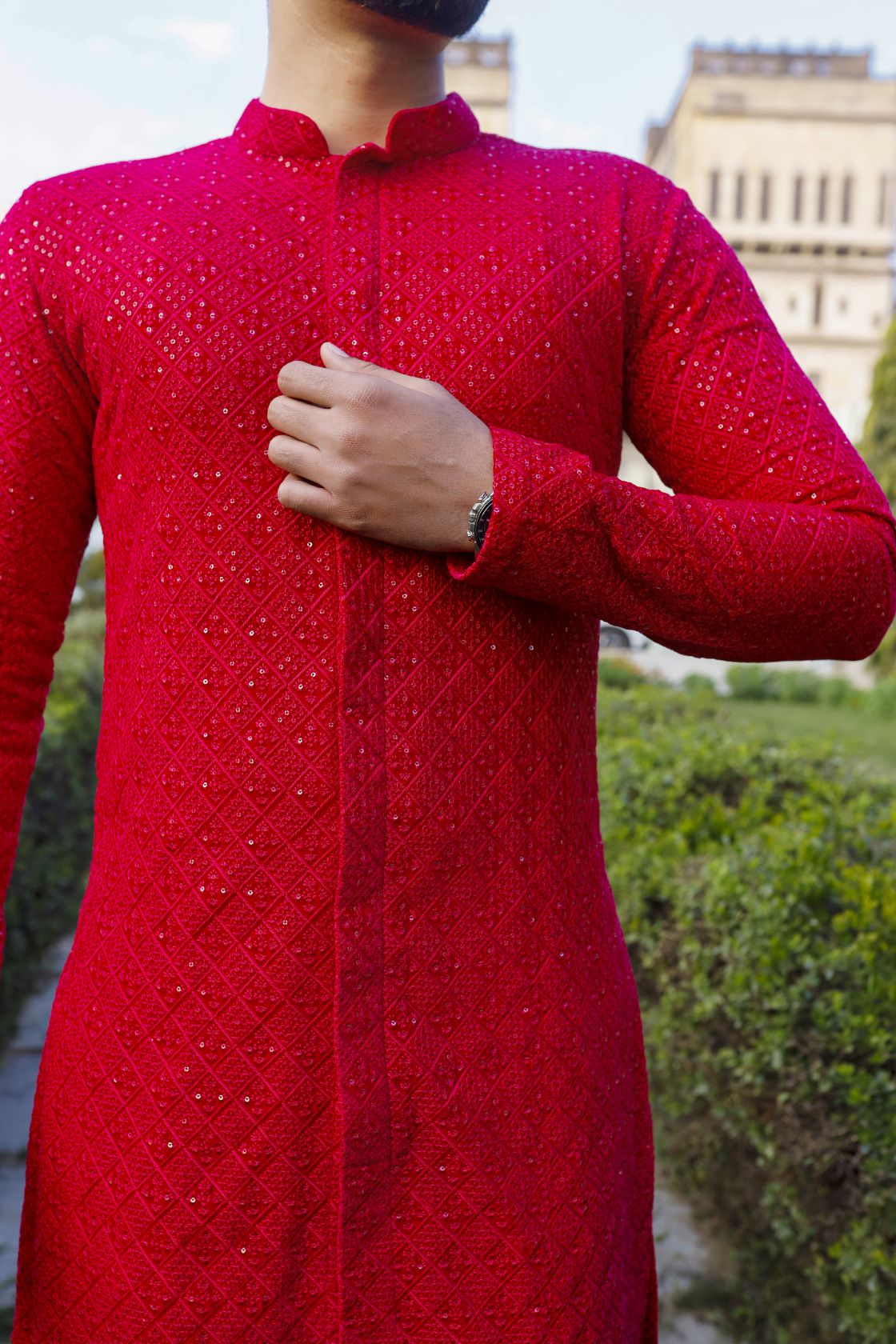 Jodhpuri style velvet Pink Men's Kurta