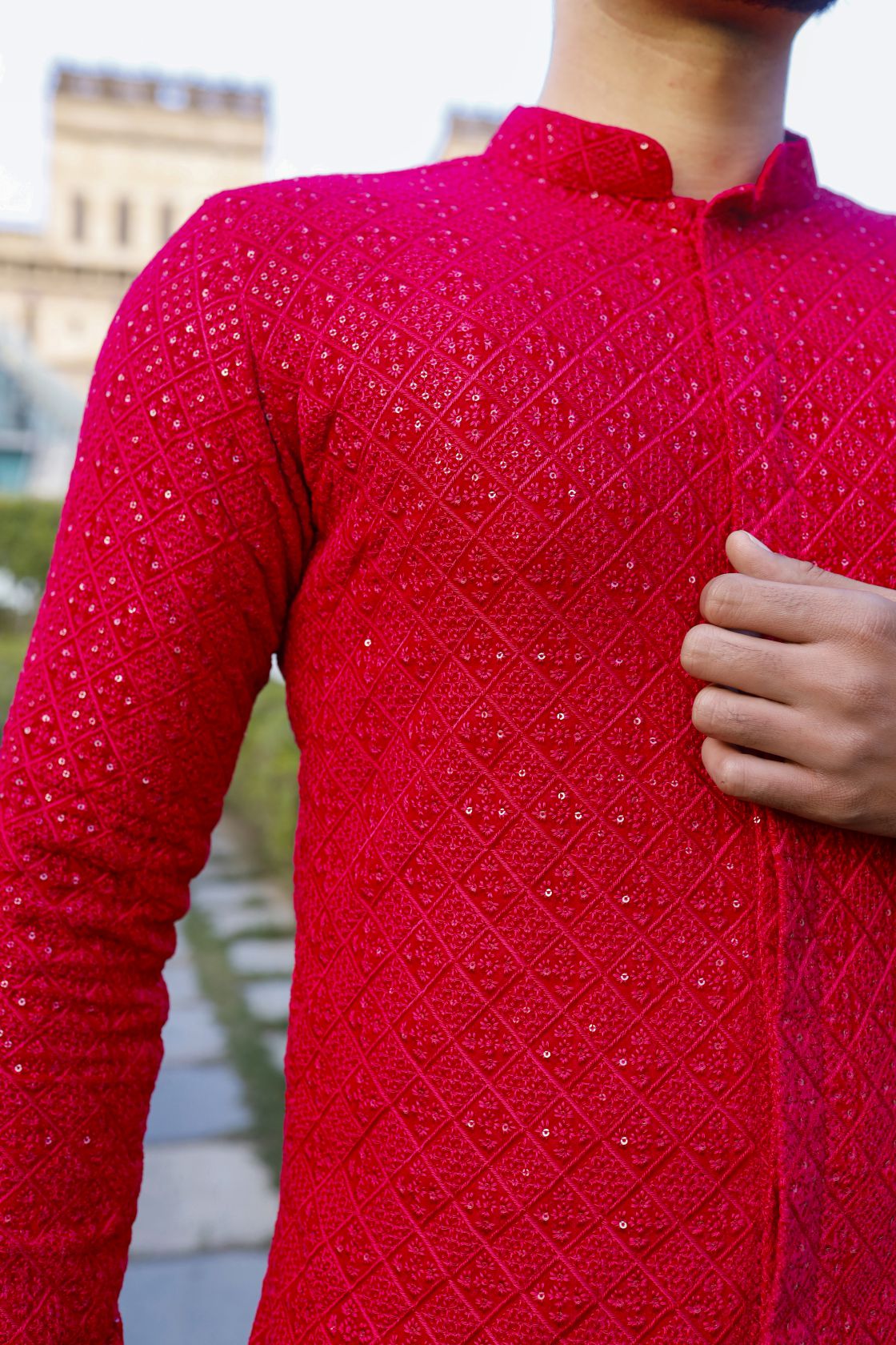 Jodhpuri style velvet Pink Men's Kurta