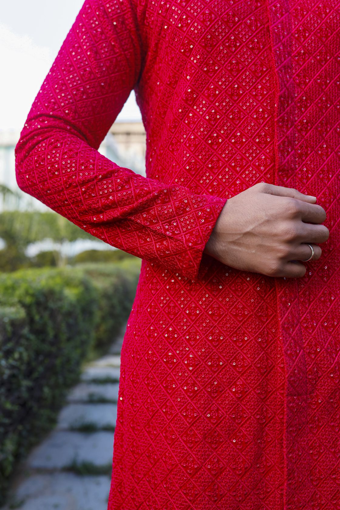 Jodhpuri style velvet Pink Men's Kurta