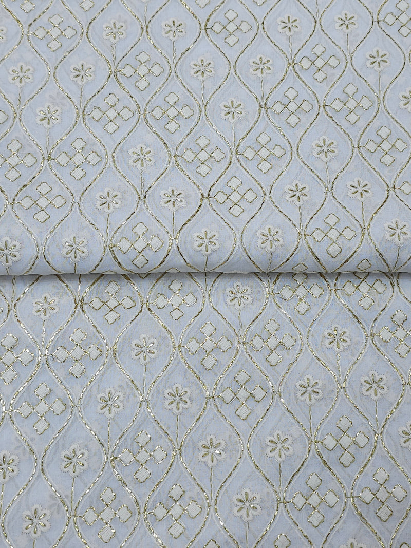 Dyeable Georgette Lucknowy Foil Work Embroidery ( Price Per Meter )