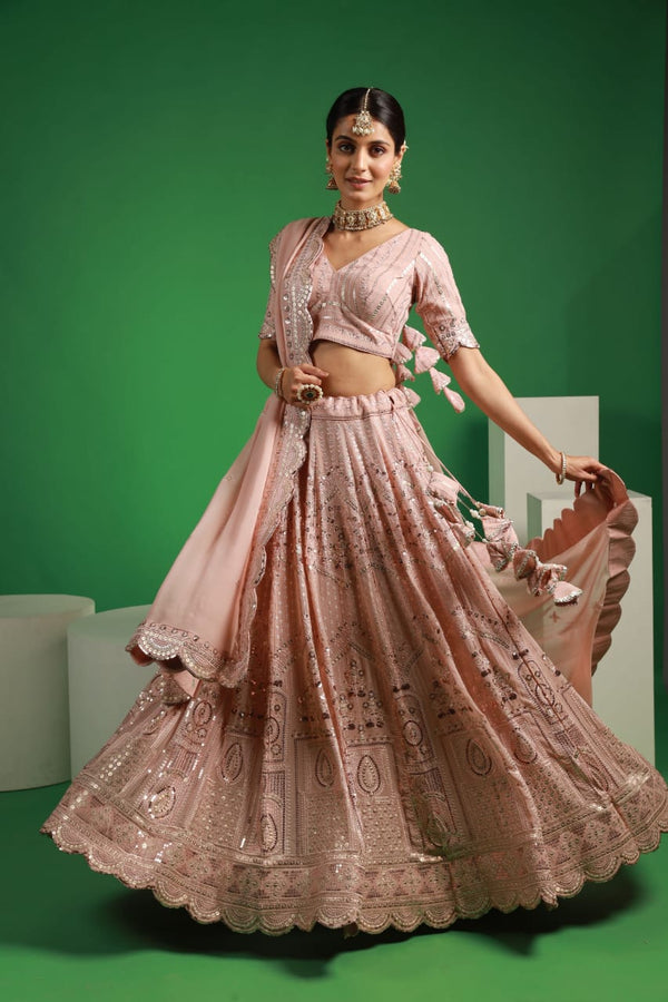 Georgette Rose Gold Sequence Embroidery Lehenga Set