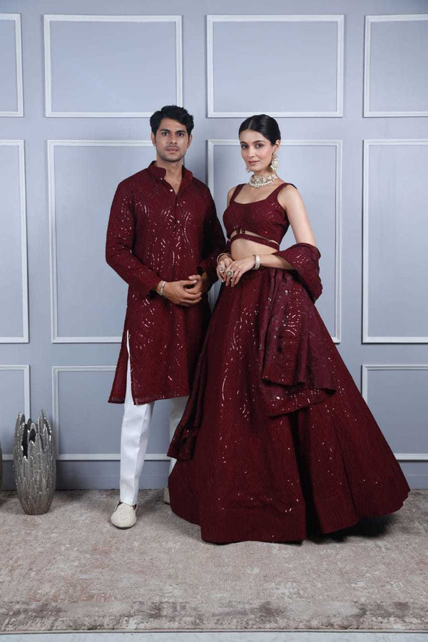 Love wine georgette tone to tone sequence couple set