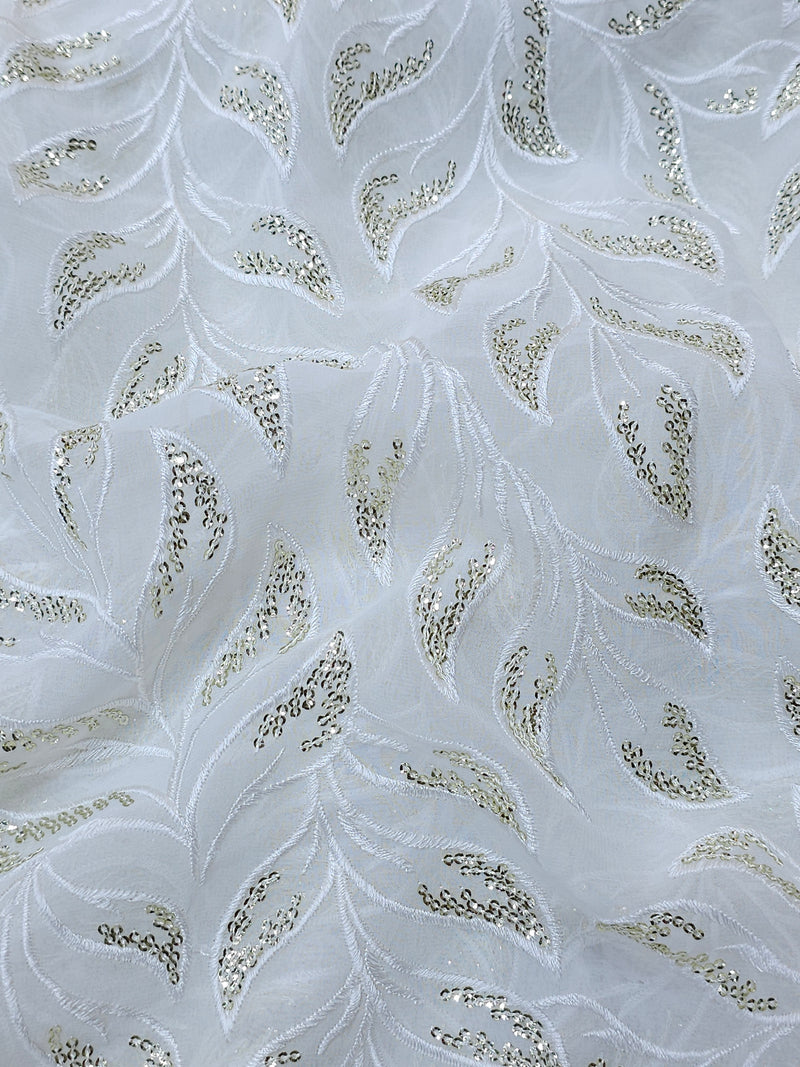 Dyeable Georgette Sequins Thread Leaf Work Embroidery ( Price Per Meter )